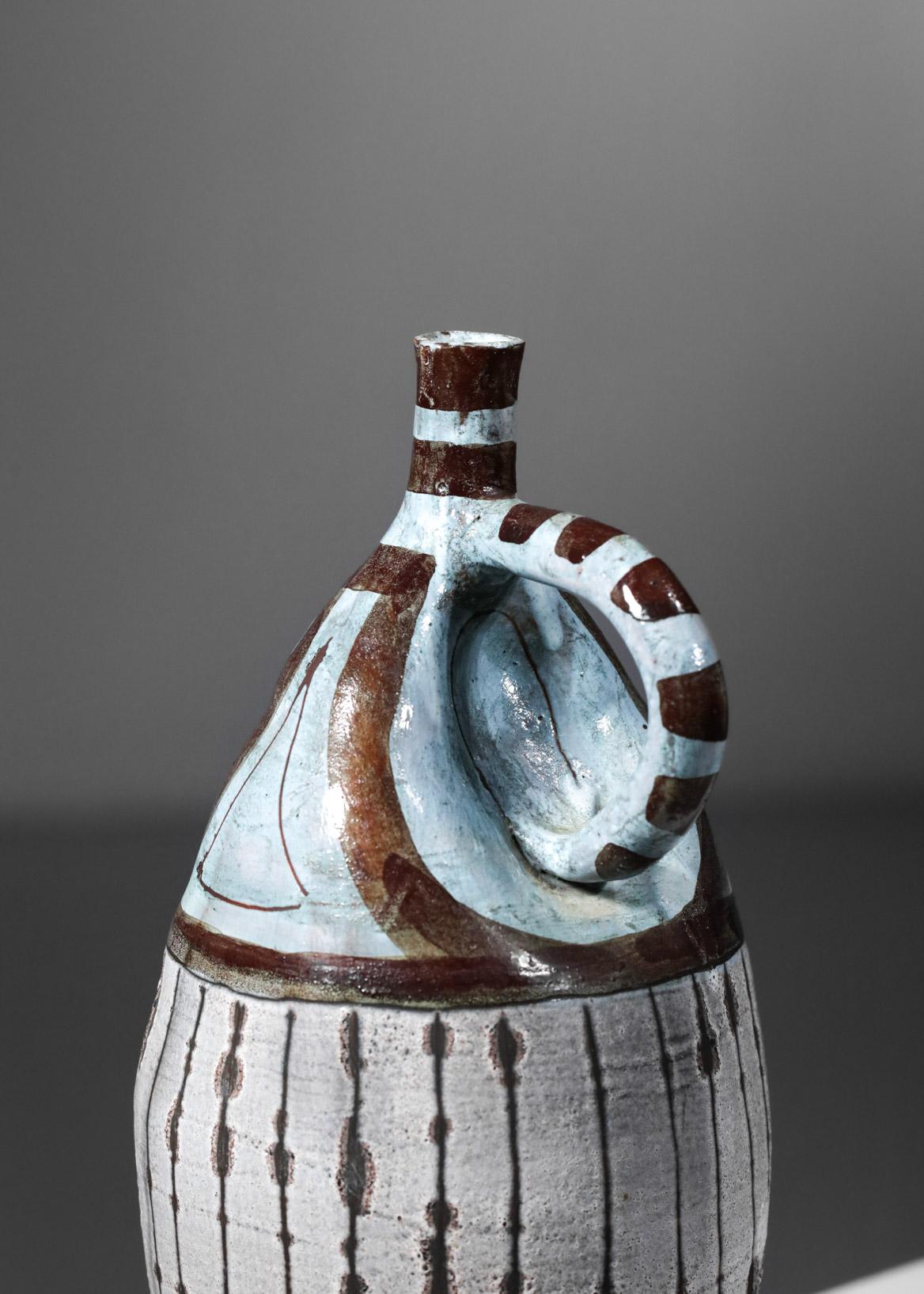 Glazed Ceramic Vase by Franco Cardinali Vallauris from the 50's Picasso Style For Sale