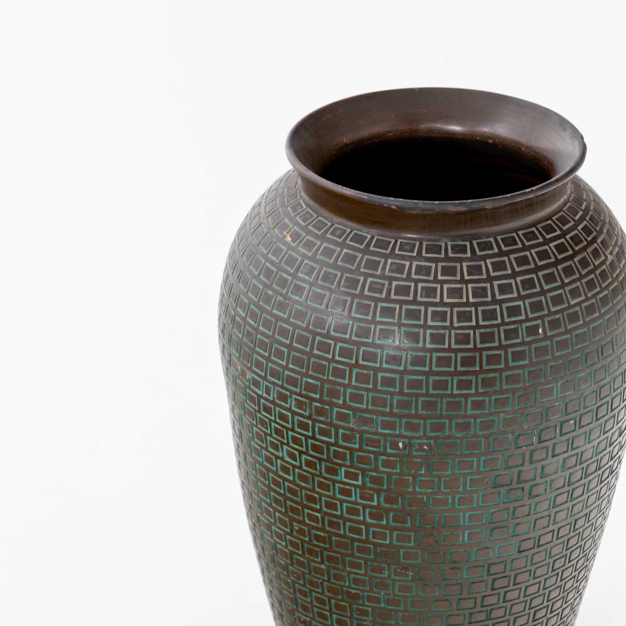 Mid-Century Modern Large Ceramic Vase by Gastone Batignani, Dark Green and Turquoise, Italy 1940s For Sale