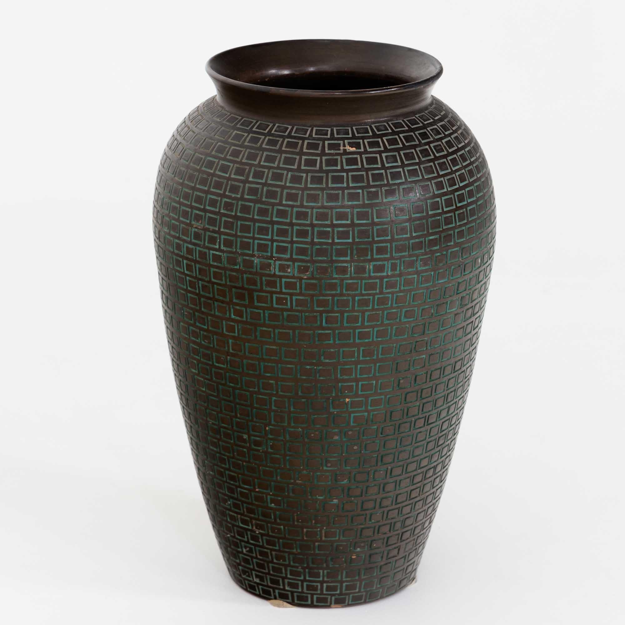 Large Ceramic Vase by Gastone Batignani, Dark Green and Turquoise, Italy 1940s For Sale 2