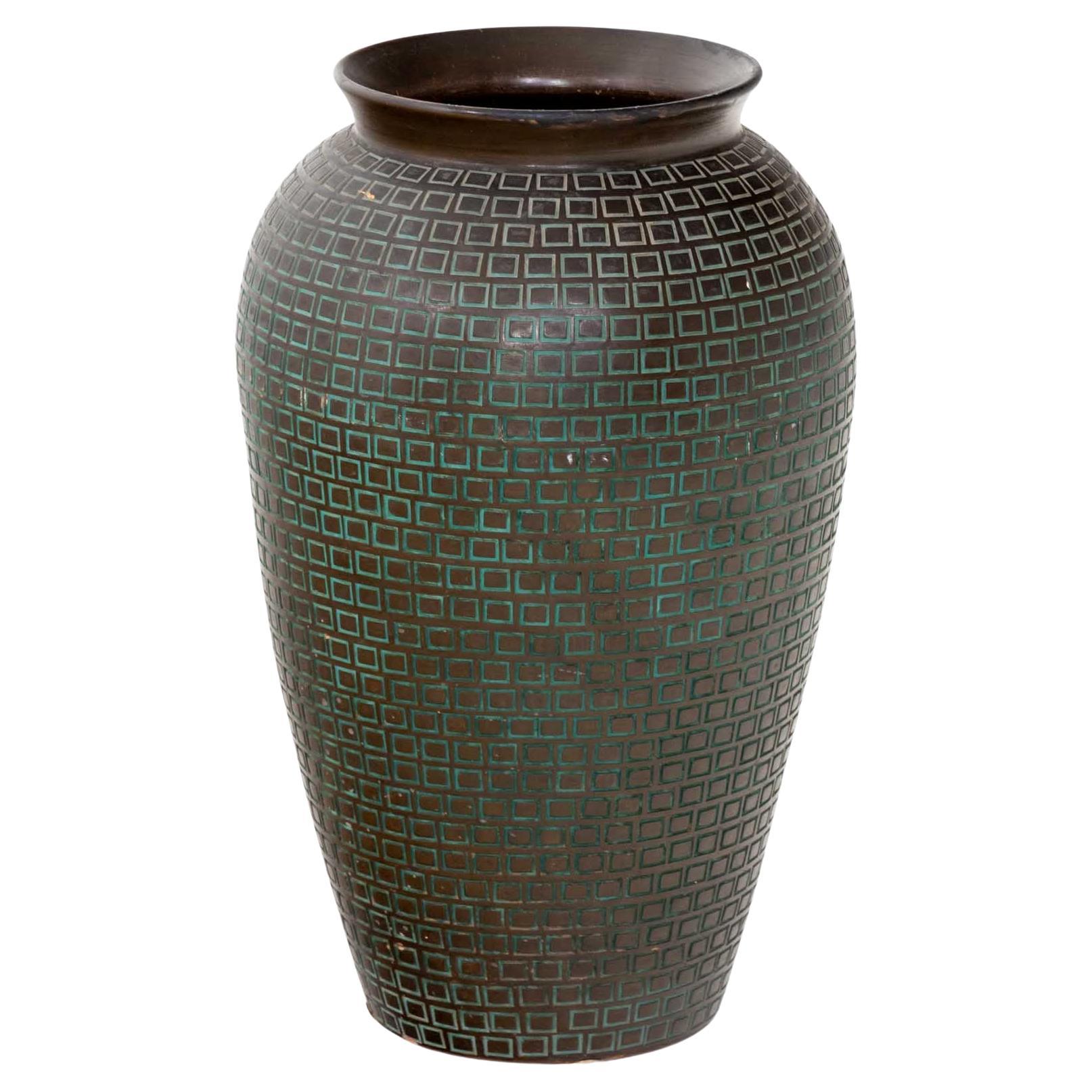Large Ceramic Vase by Gastone Batignani, Dark Green and Turquoise, Italy 1940s For Sale