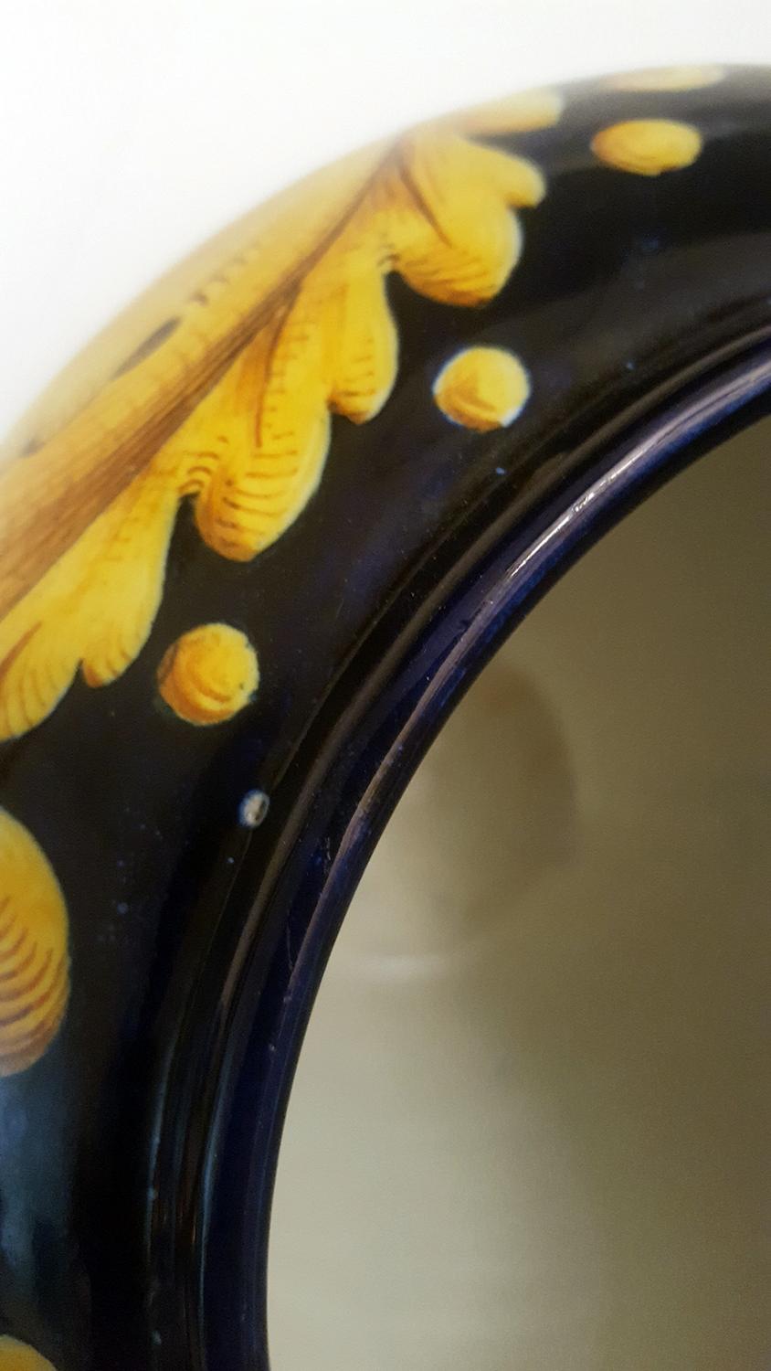 Ceramic Vase by Ginori in Blue with Golden Yellow Decoration, Italy, 1970s For Sale 2