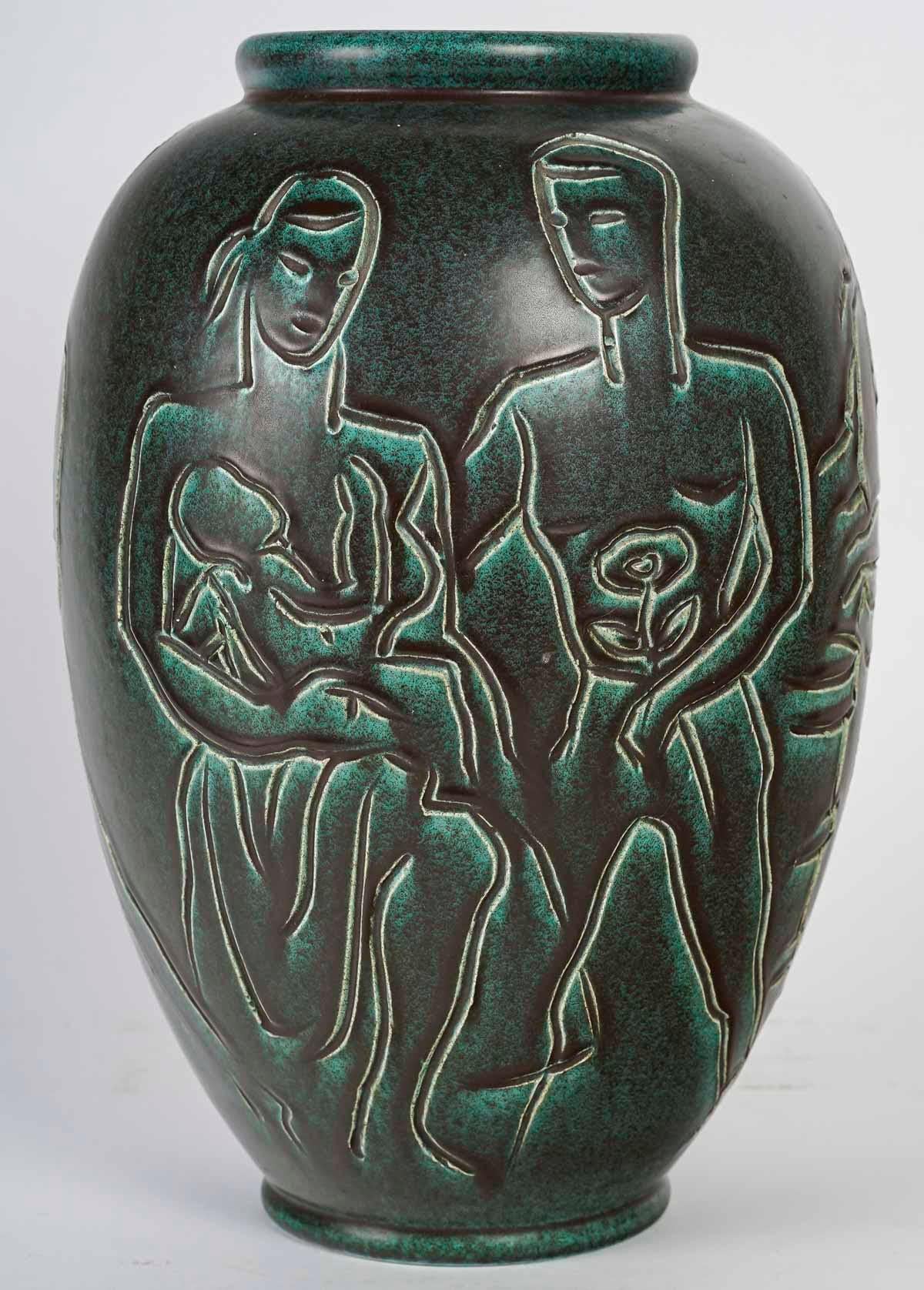 French Ceramic Vase by Gustav Spörri, Art Deco, 1930.
