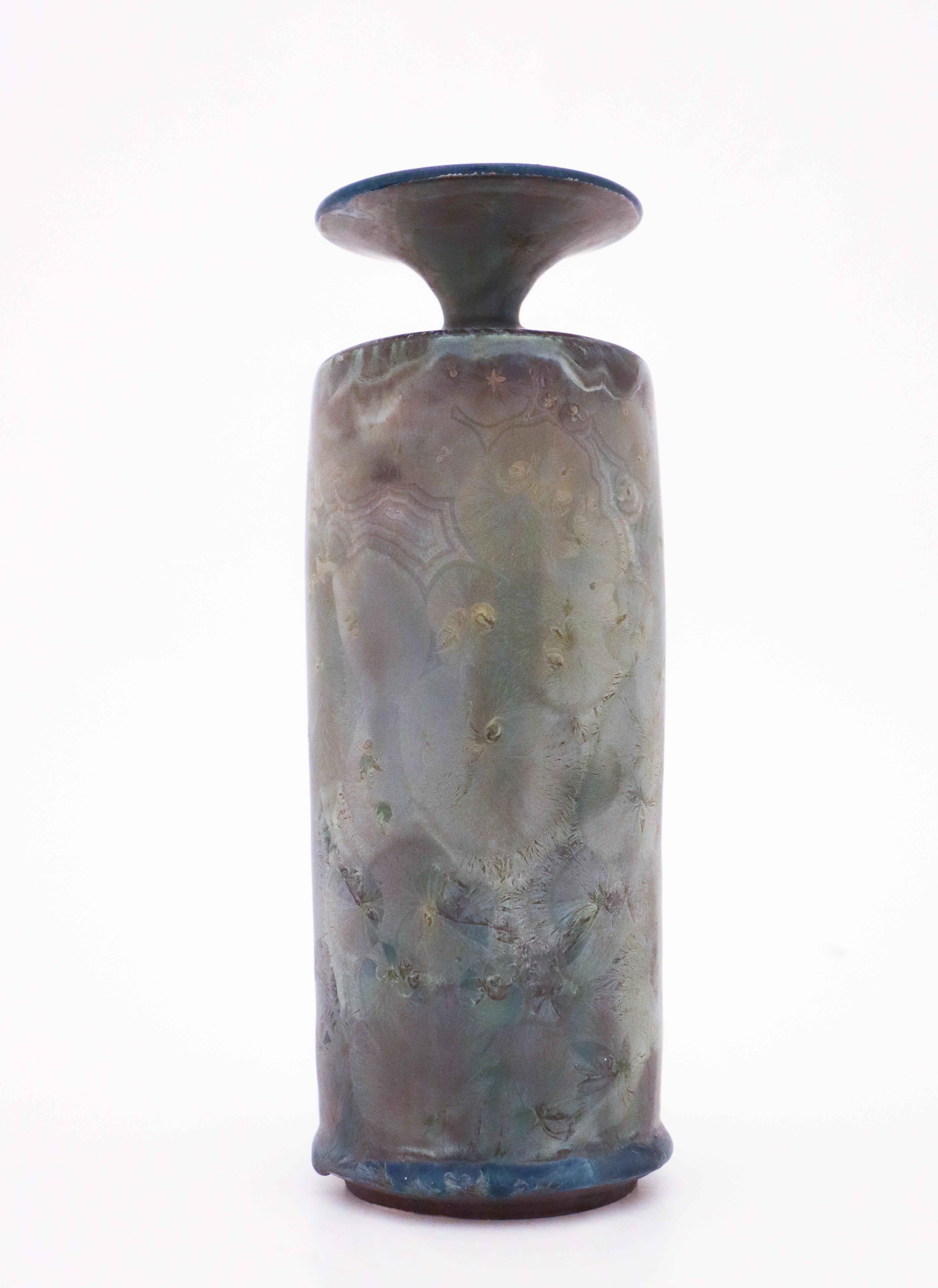 A unique vase with a lovely matte crystalline glaze designed by the contemporary Swedish artist Isak Isaksson in his own studio. The vase is 25 cm (10