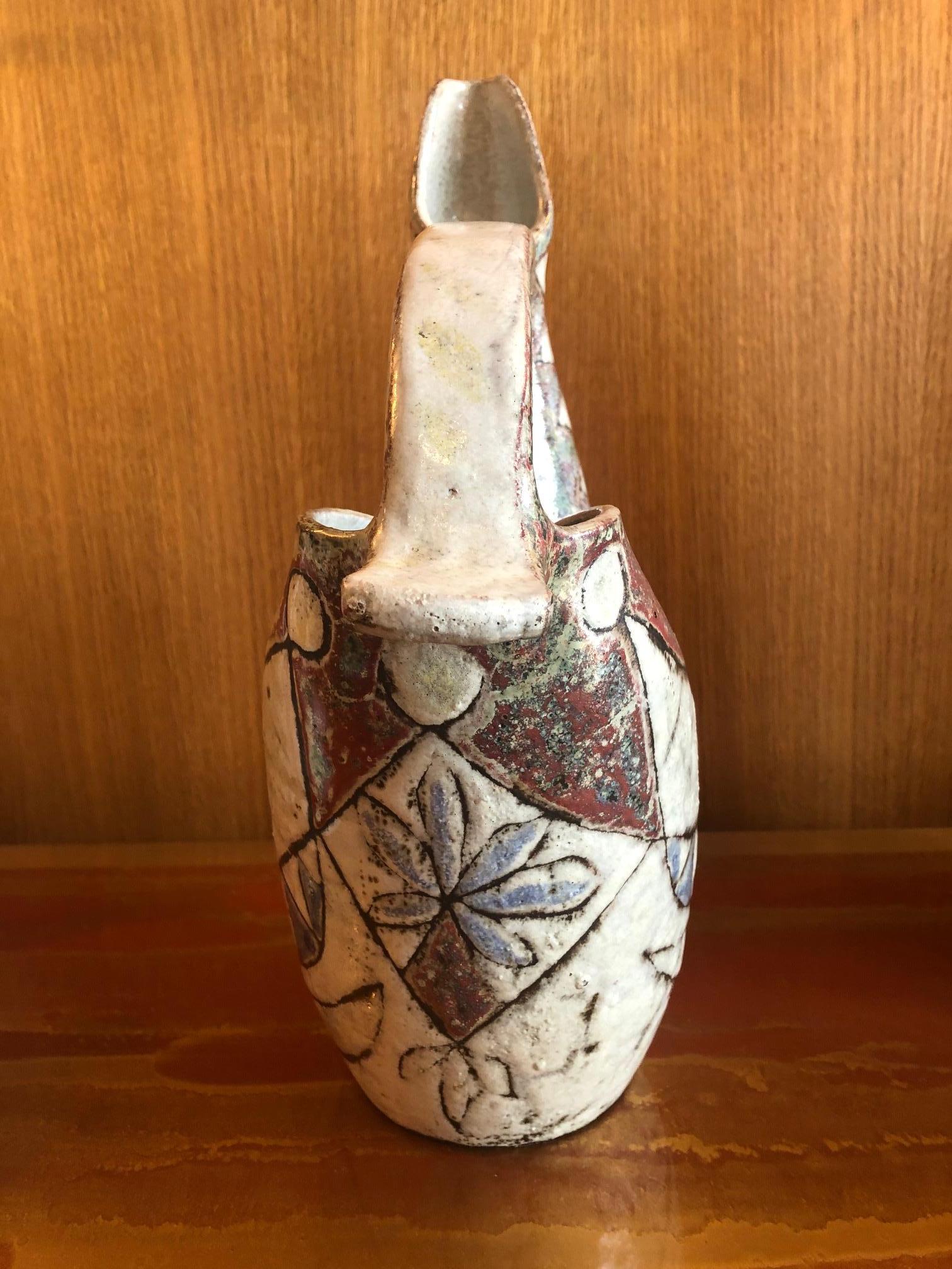 Ceramic vase by Jean Derval, active in Vallauris, France, during the 1960s.