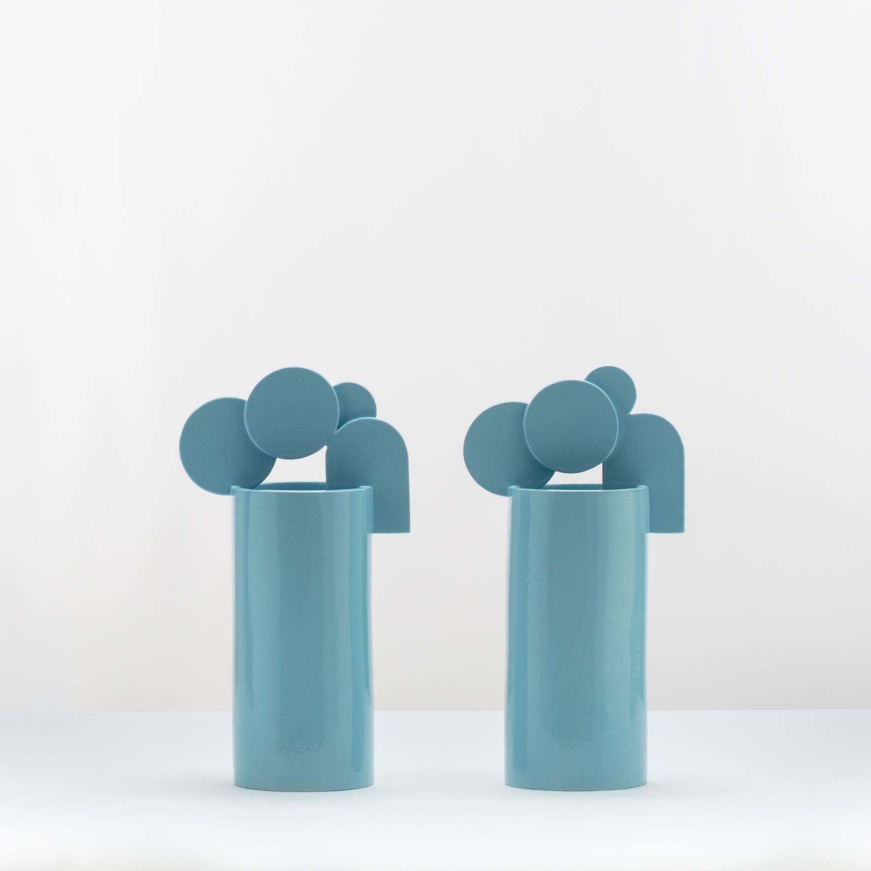 Bauhaus Ceramic vase -Cielo di Roma- by Cuorecarpenito Bright Blue Glossy  For Sale