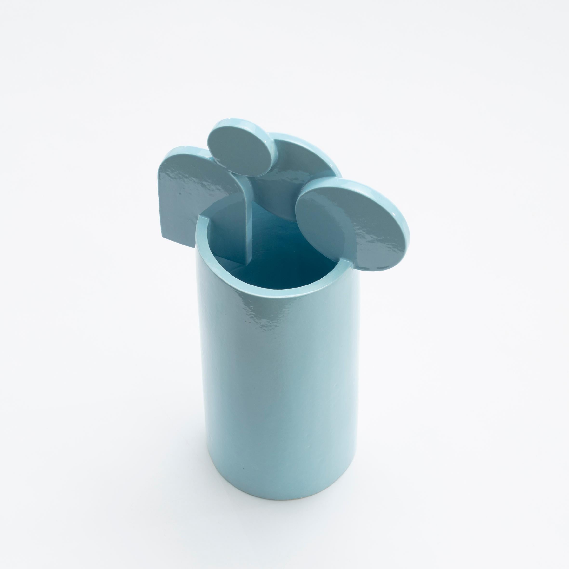 Hand-Crafted Ceramic vase -Cielo di Roma- by Cuorecarpenito Bright Blue Glossy  For Sale