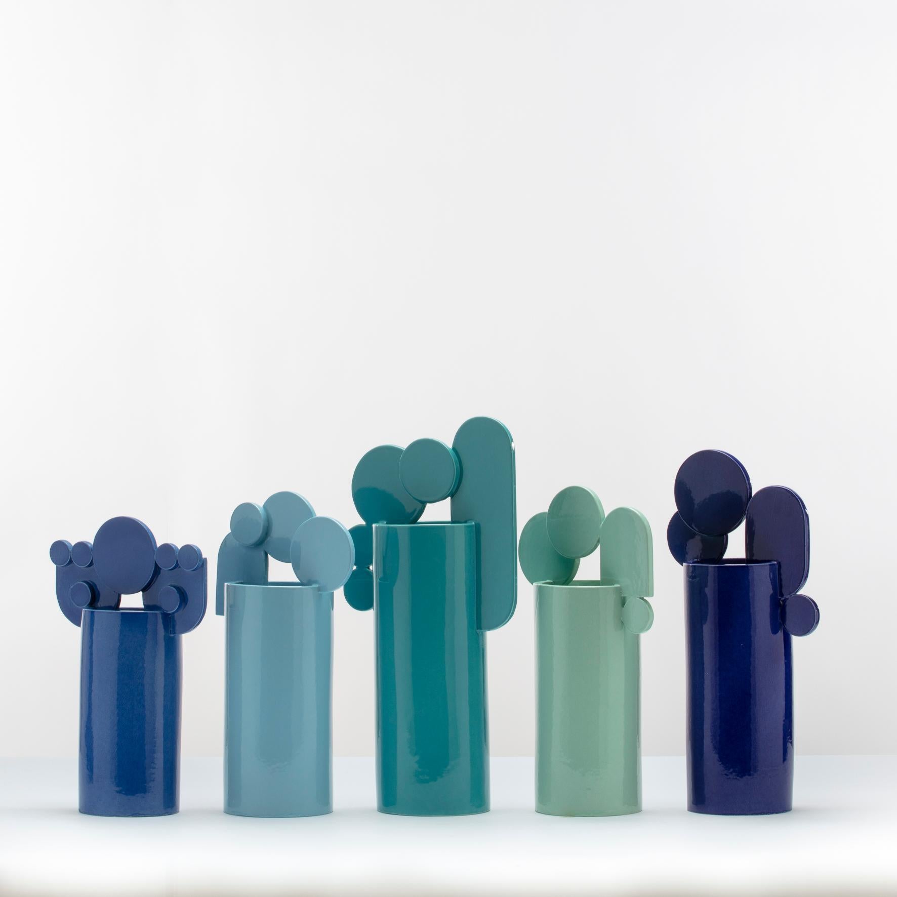 Ceramic vase -Cielo di Roma- by Cuorecarpenito Bright Blue Glossy  In New Condition For Sale In Reggio Emilia, IT