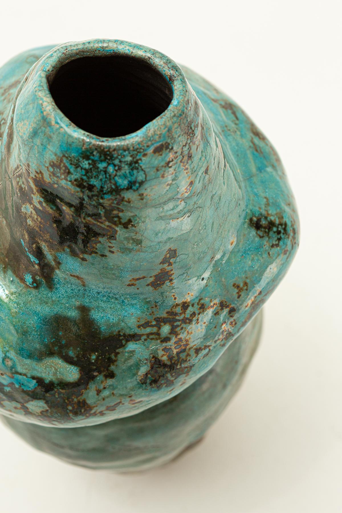 Polish Ceramic Vase Fired in Raku Technique, Handmade, Unique Art For Sale