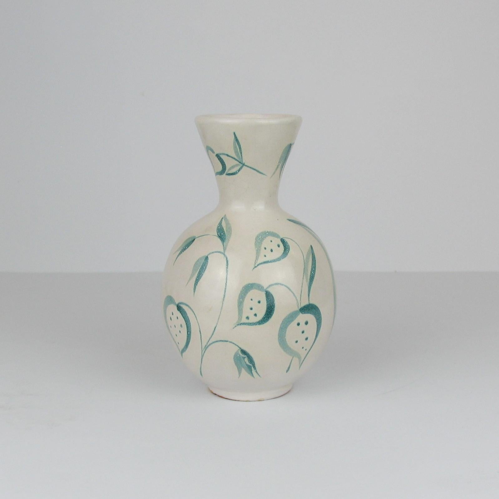 Hand-Painted Ceramic Vase Flower Meadow by Anna-Lisa Thomson, Upsala Ekeby, 1940s, Sweden For Sale