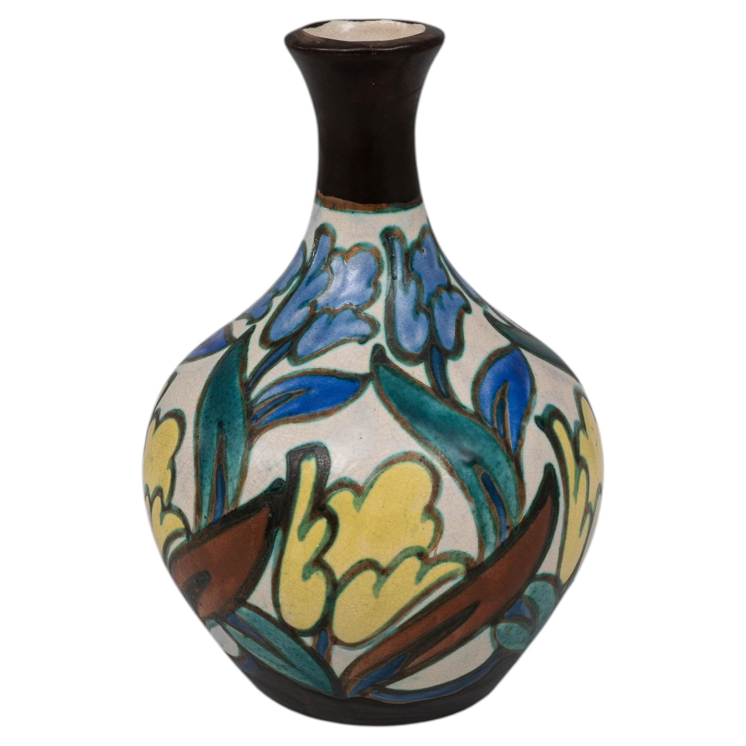 Vaso in ceramica smaltata proveniente dal Belgio, XX secolo, oggetto decorativo d’epoca in vendita