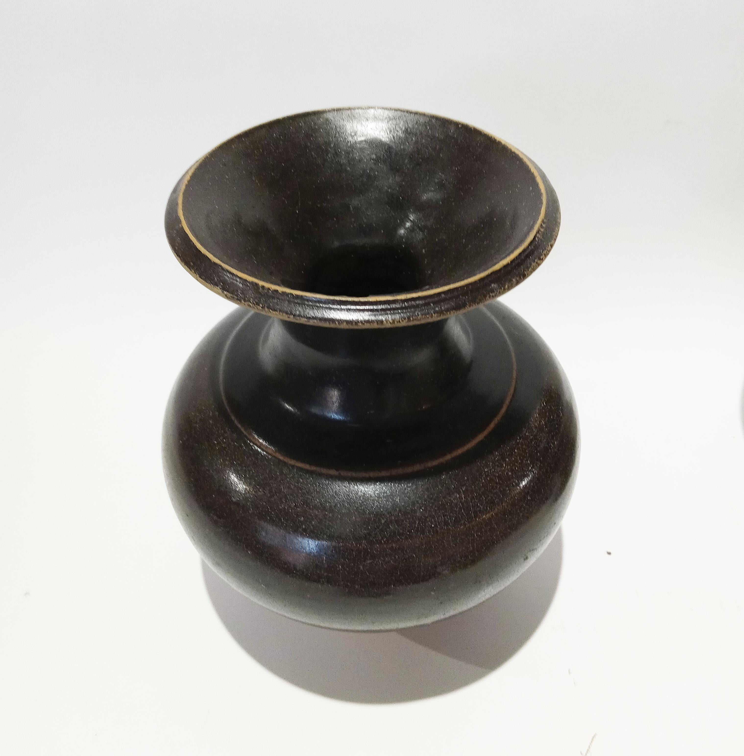 Other Ceramic Vase from Thailand, in Black / Brown Glaze For Sale