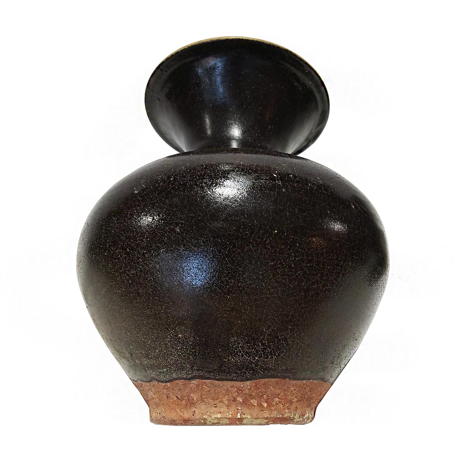 Glazed Ceramic Vase from Thailand, in Black / Brown Glaze For Sale