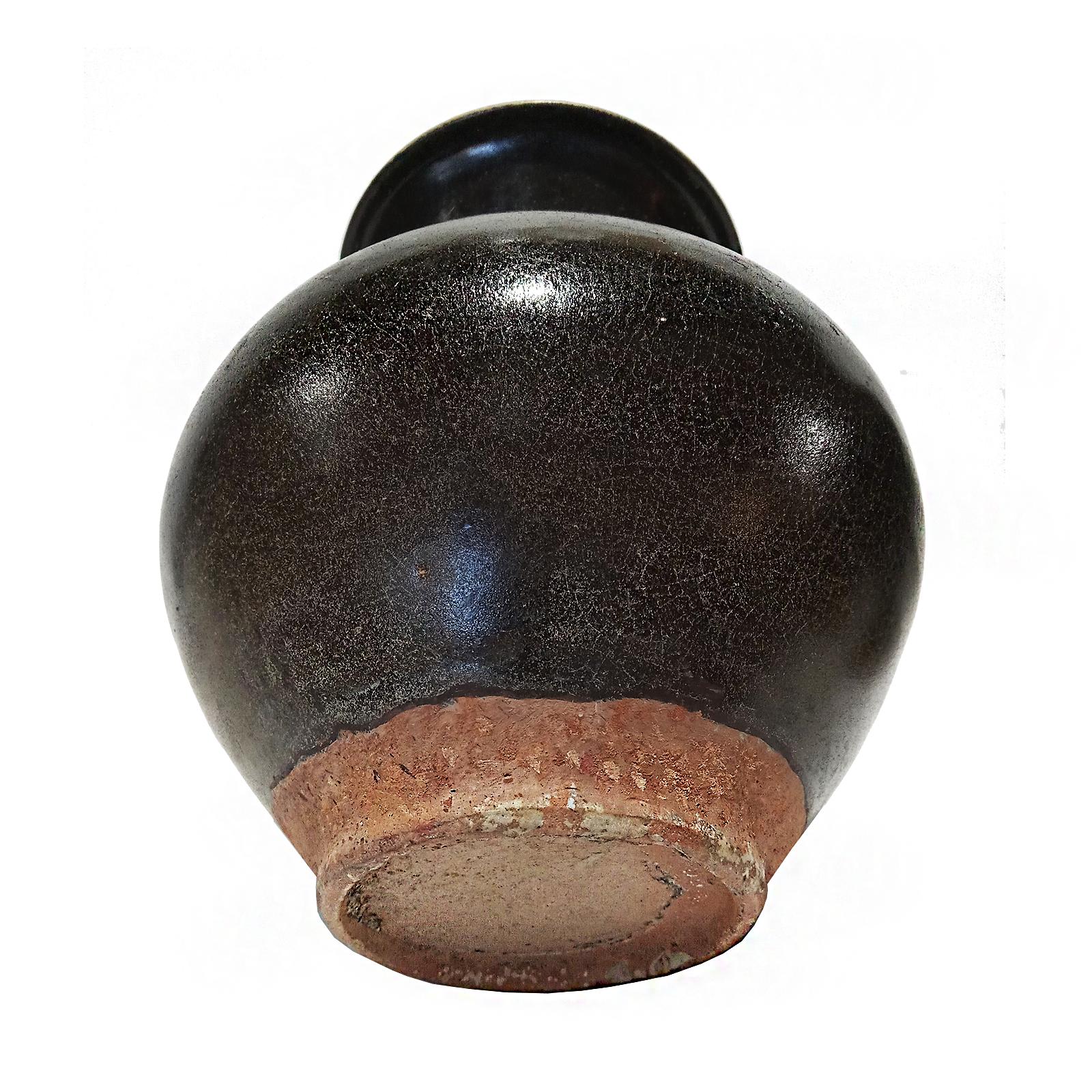 Ceramic Vase from Thailand, in Black / Brown Glaze In Good Condition For Sale In New York, NY