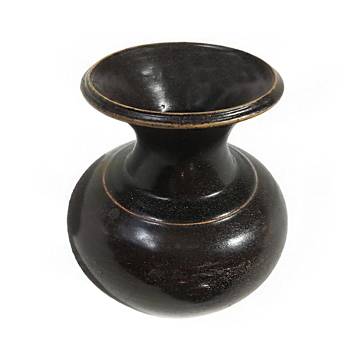 Ceramic Vase from Thailand, in Black / Brown Glaze For Sale 2