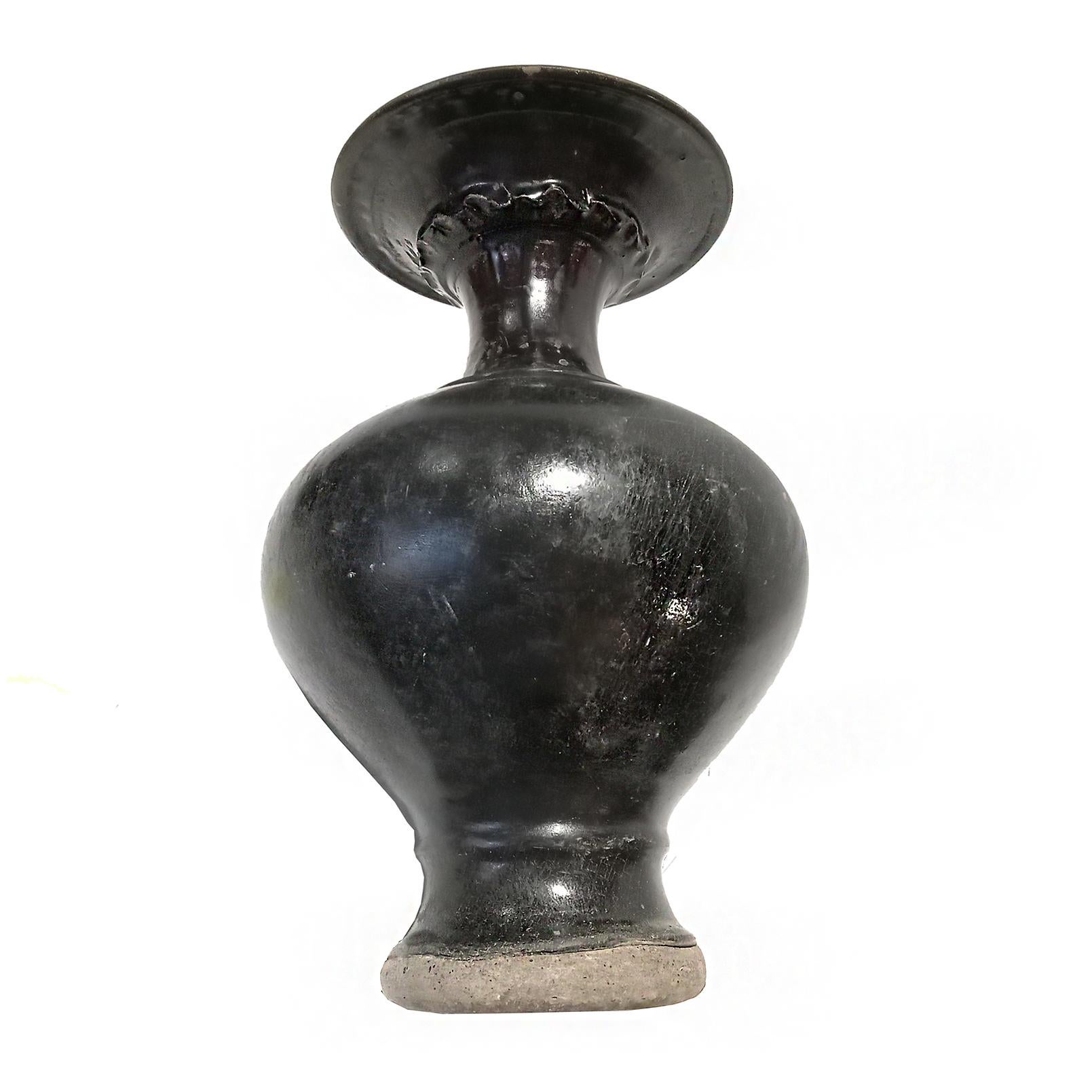 Glazed Ceramic Vase from Thailand, in Black Glaze For Sale