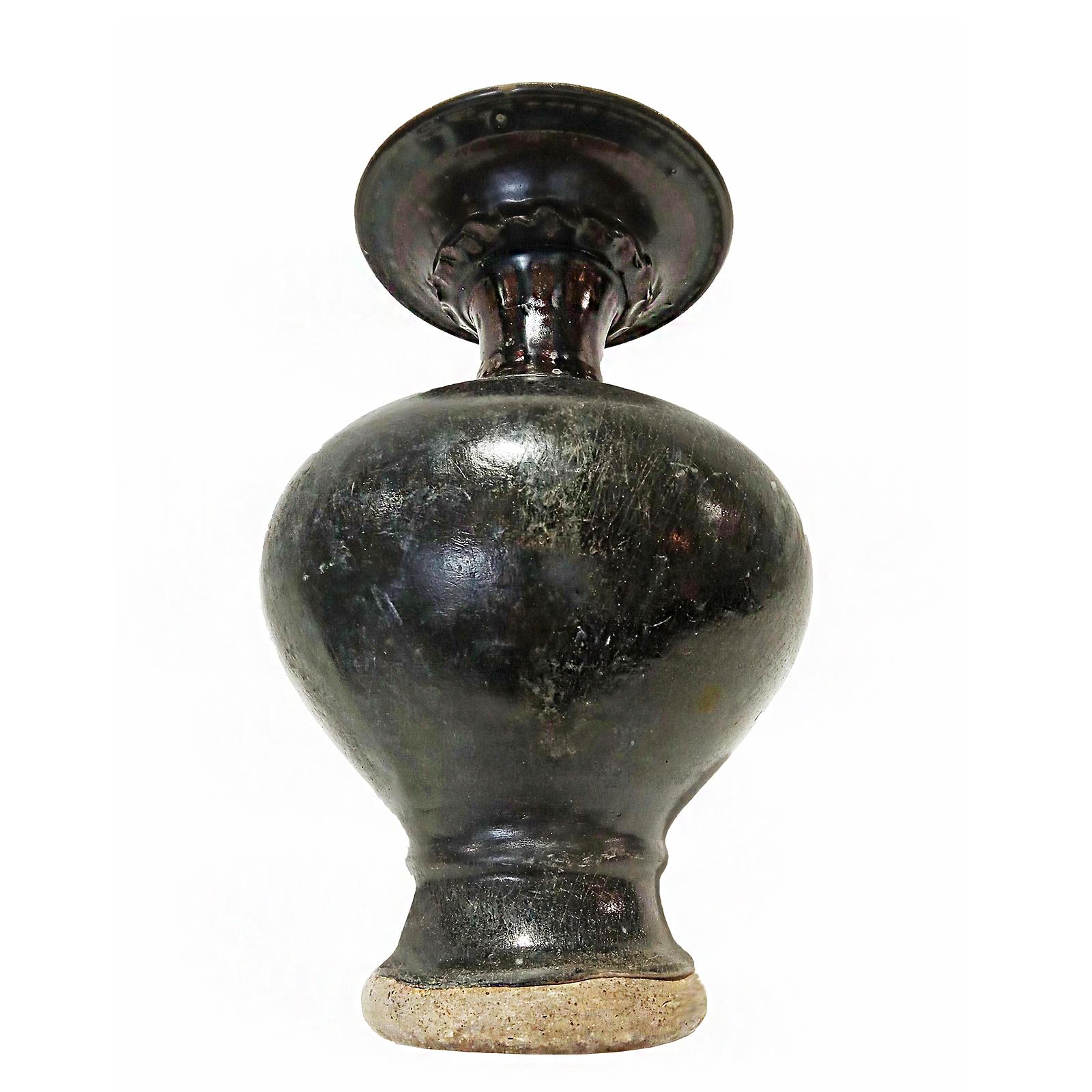 Early 20th Century Ceramic Vase from Thailand, in Black Glaze For Sale