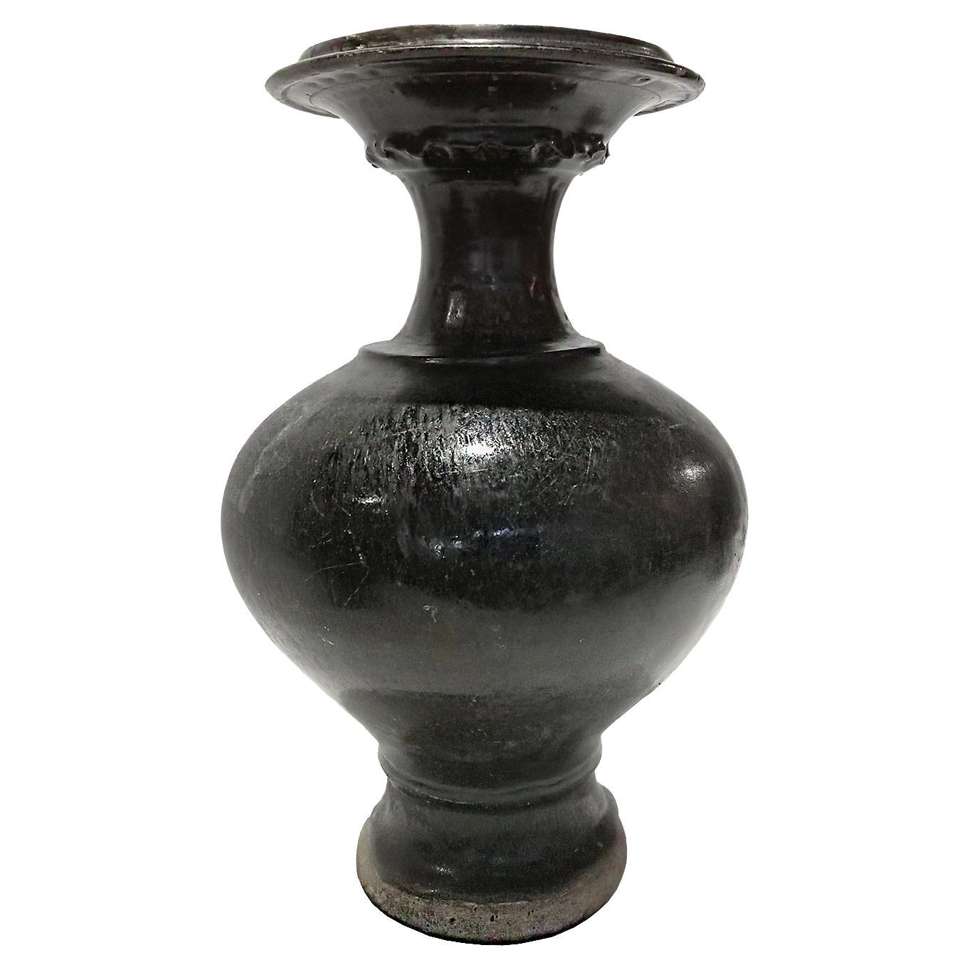 Ceramic Vase from Thailand, in Black Glaze For Sale