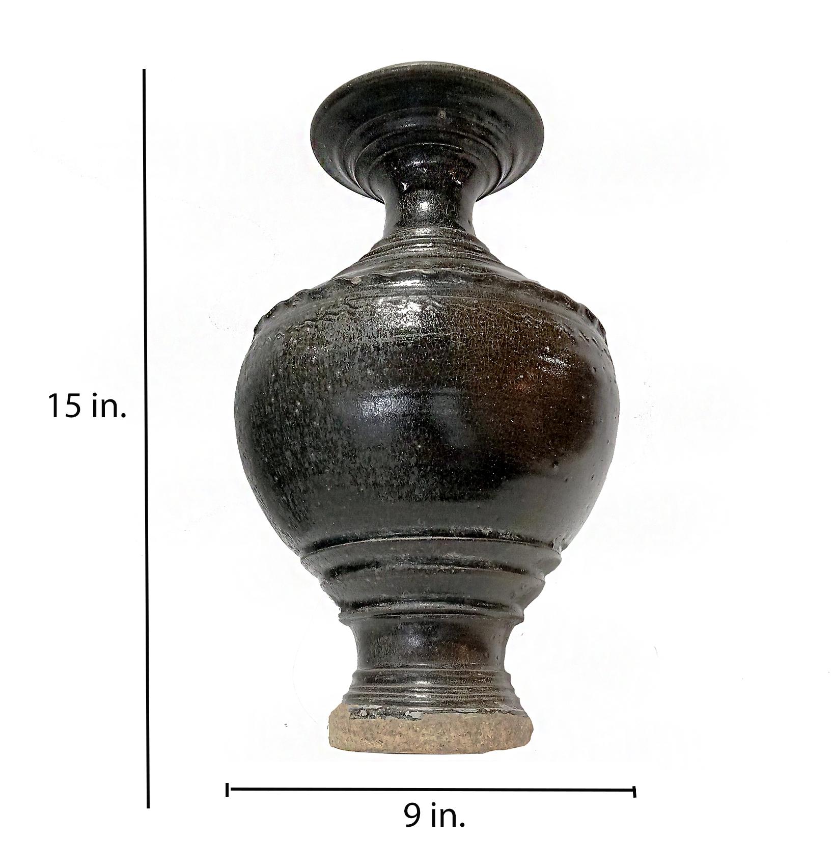 Ceramic Vase from Thailand, in Dark Brown Glaze For Sale 4