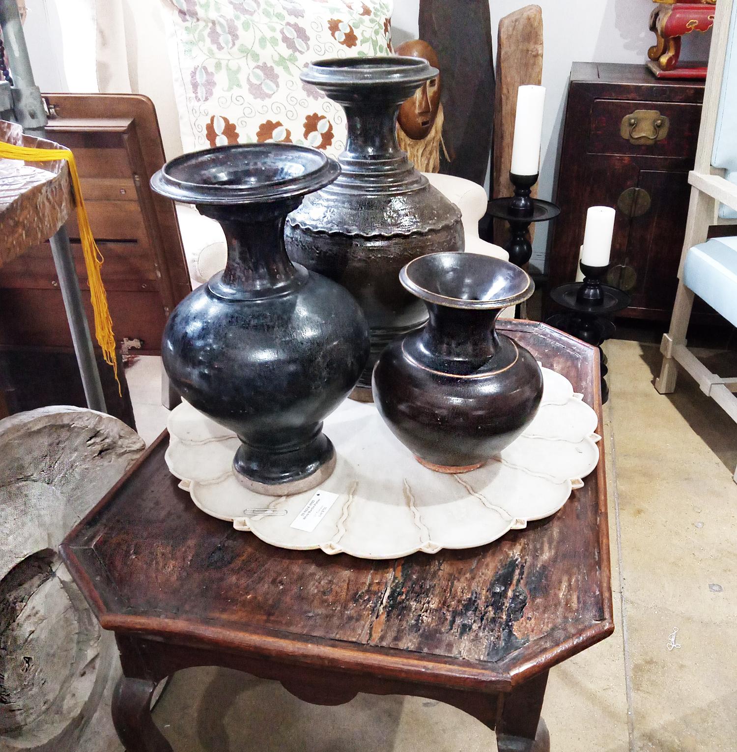 Ceramic Vase from Thailand, in Dark Brown Glaze For Sale 6