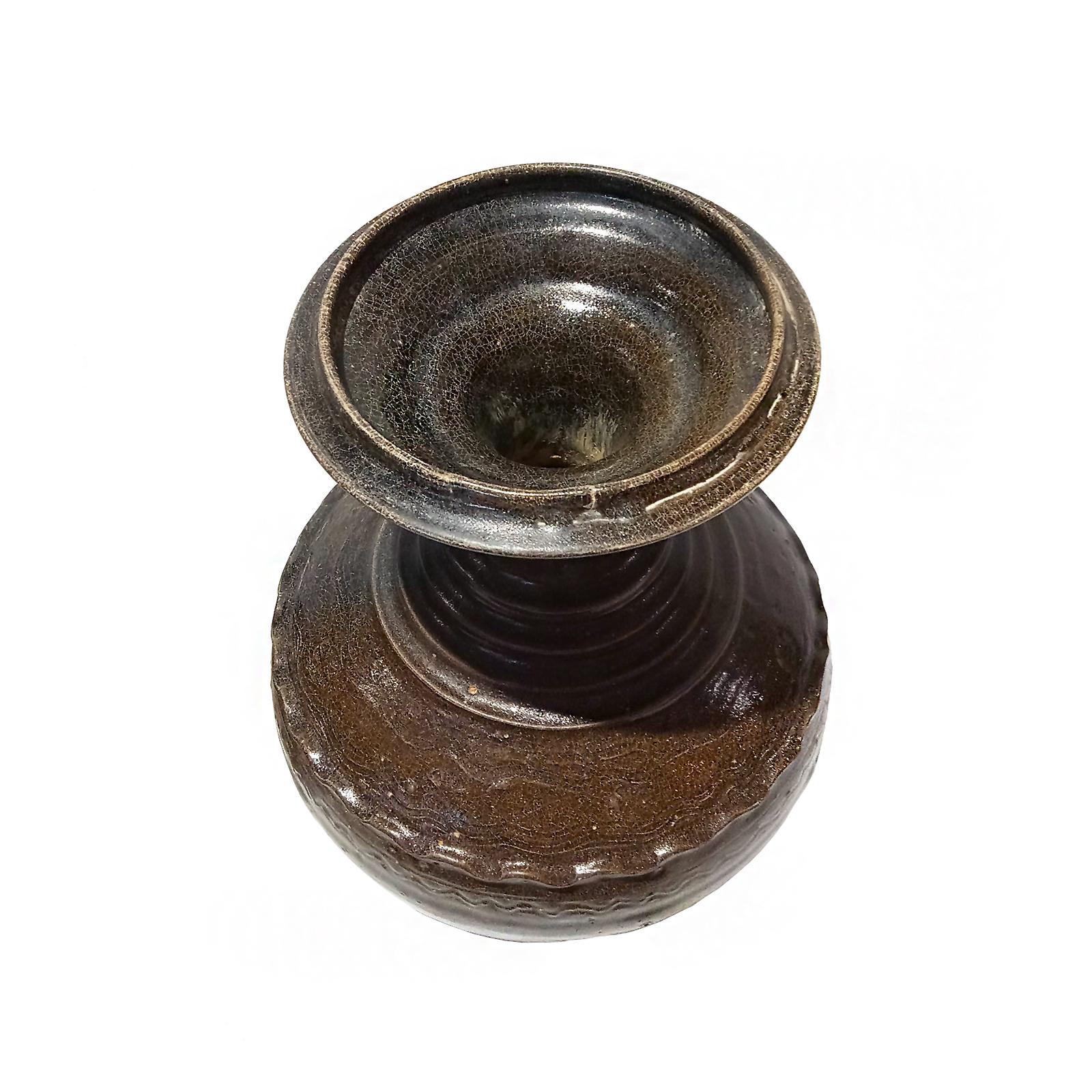 Other Ceramic Vase from Thailand, in Dark Brown Glaze For Sale