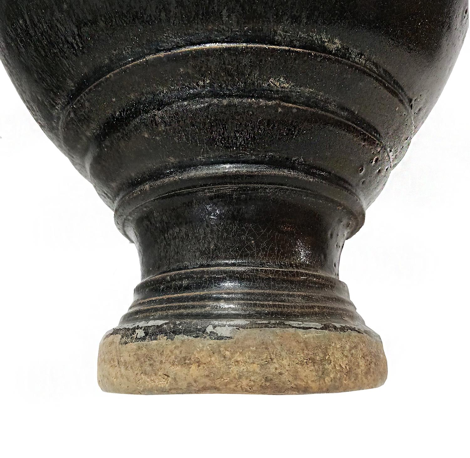 Early 20th Century Ceramic Vase from Thailand, in Dark Brown Glaze For Sale