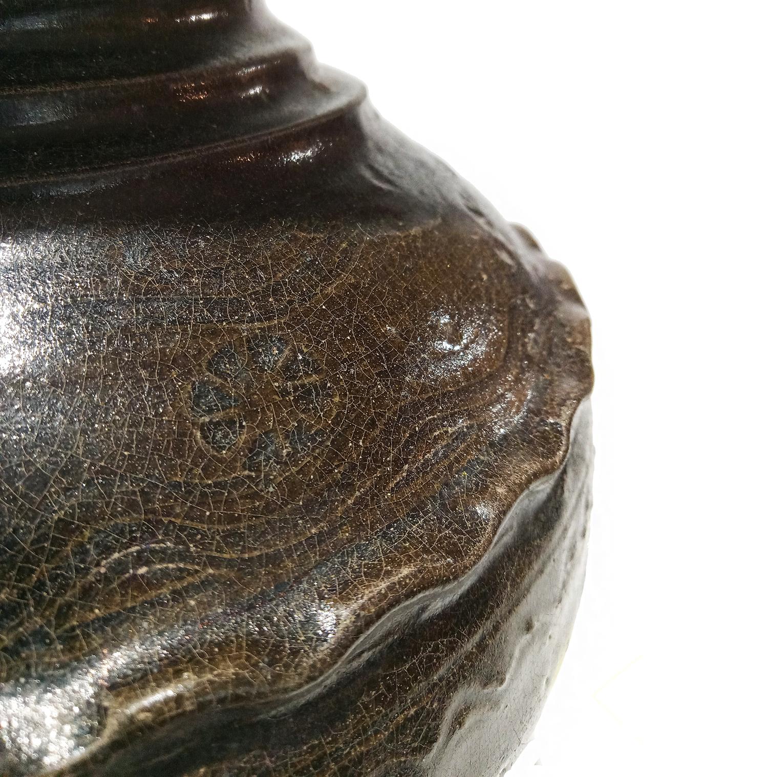 Ceramic Vase from Thailand, in Dark Brown Glaze For Sale 1