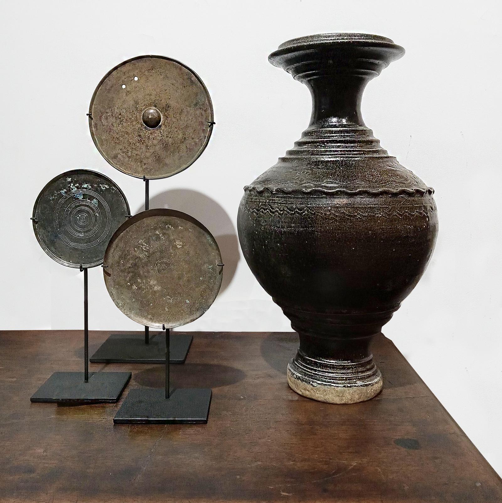 Ceramic Vase from Thailand, in Dark Brown Glaze For Sale 3