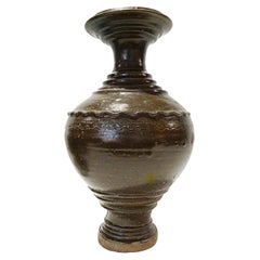 Antique Ceramic Vase from Thailand, in Dark Brown Glaze