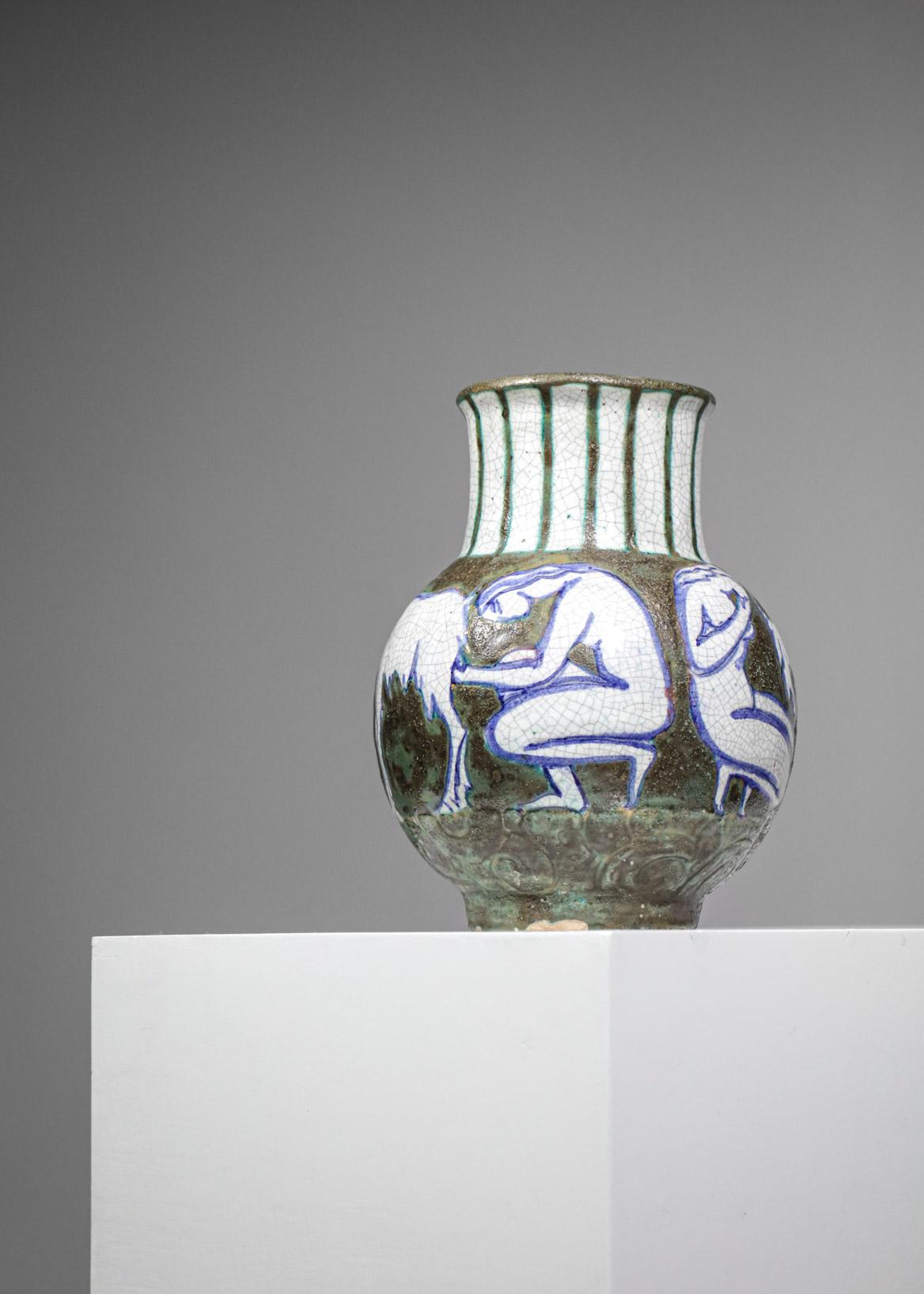 Vase en céramique des années 1950 par le céramiste français Edouard Cazaux F296 Bon état - En vente à Lyon, FR