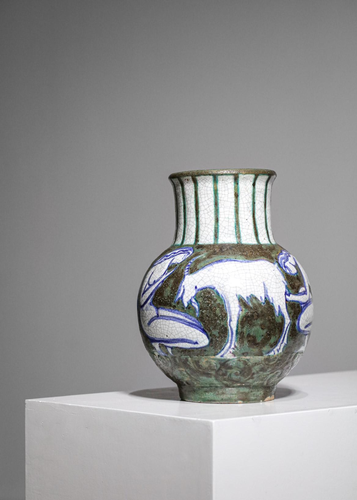 Milieu du XXe siècle Vase en céramique des années 1950 par le céramiste français Edouard Cazaux F296 en vente