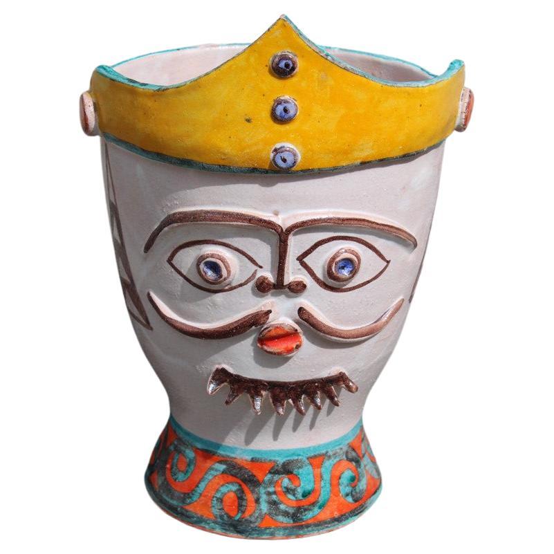 Ceramic Vase Giovanni de Simone Sicily 1960s Colored Face of Soldier Uniform