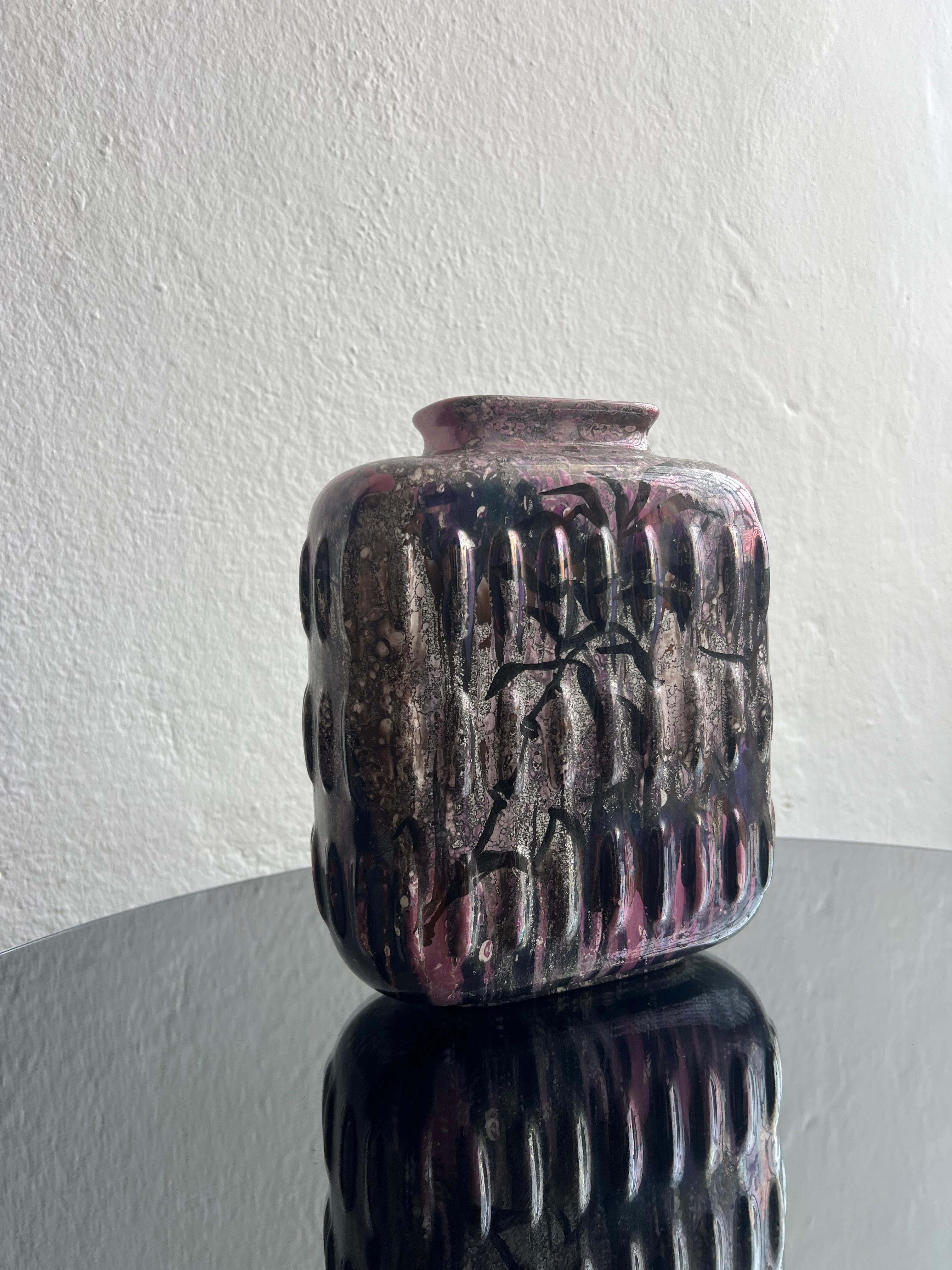 Mid-Century moderno Vaso in ceramica smaltata, dipinto a mano da Fausta Bagatti, Milano 1950 pezzo unico in vendita