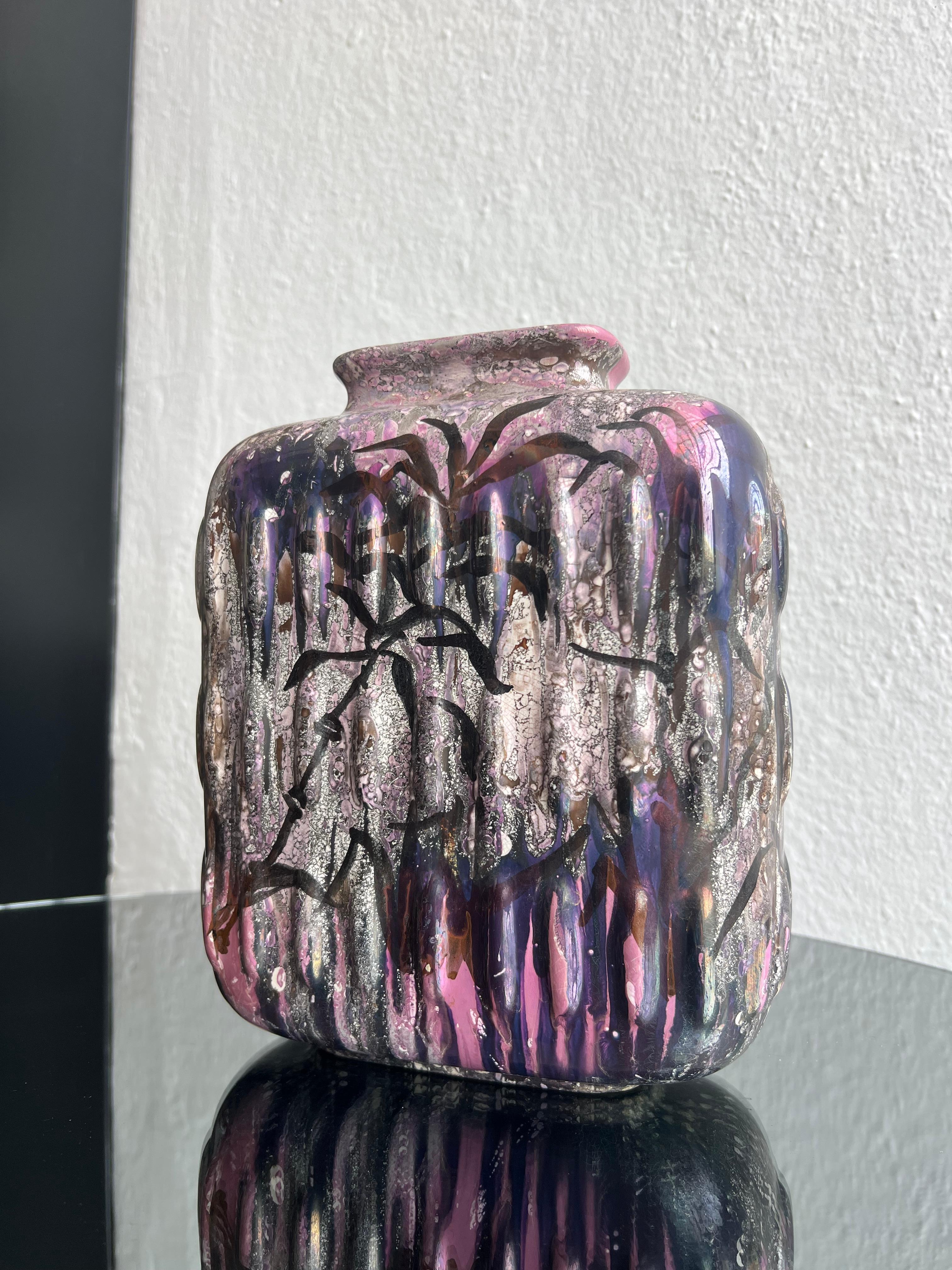 Italiano Vaso in ceramica smaltata, dipinto a mano da Fausta Bagatti, Milano 1950 pezzo unico in vendita