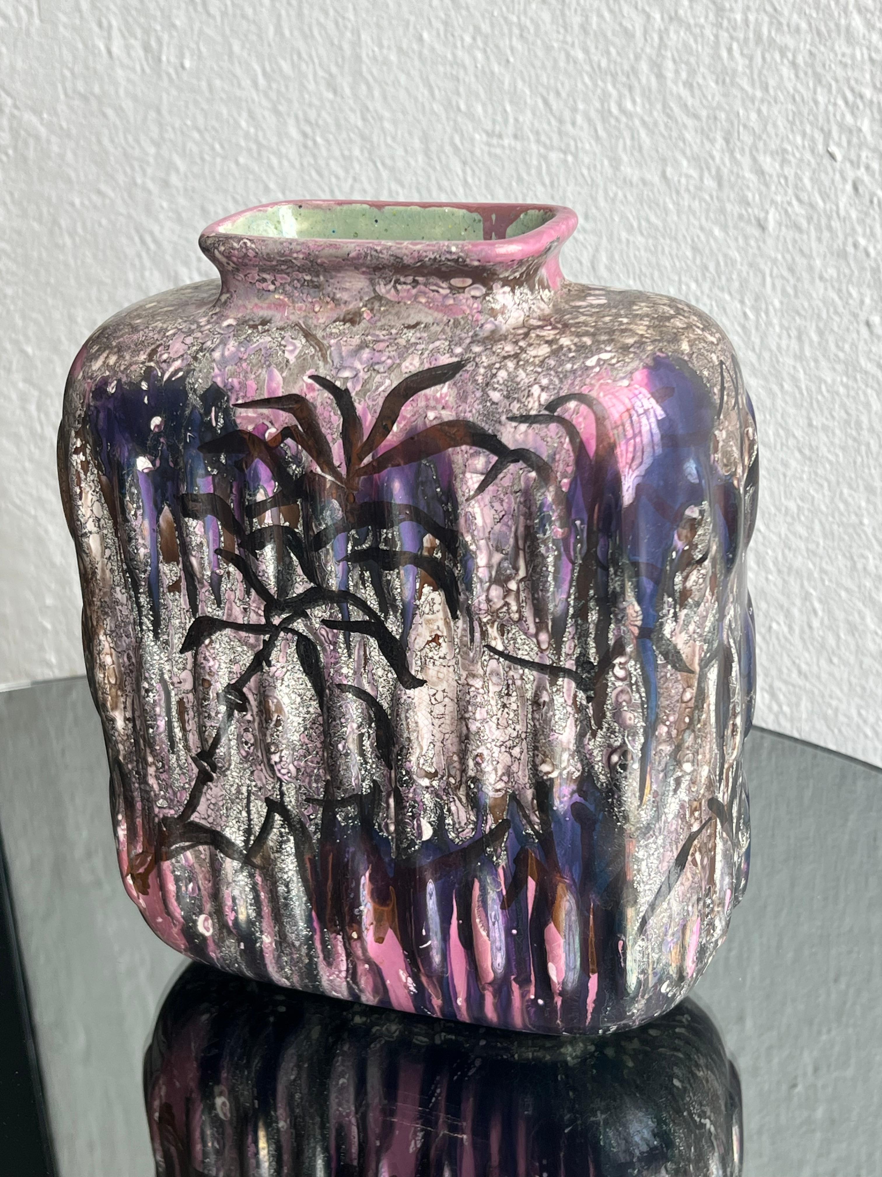Smaltato Vaso in ceramica smaltata, dipinto a mano da Fausta Bagatti, Milano 1950 pezzo unico in vendita