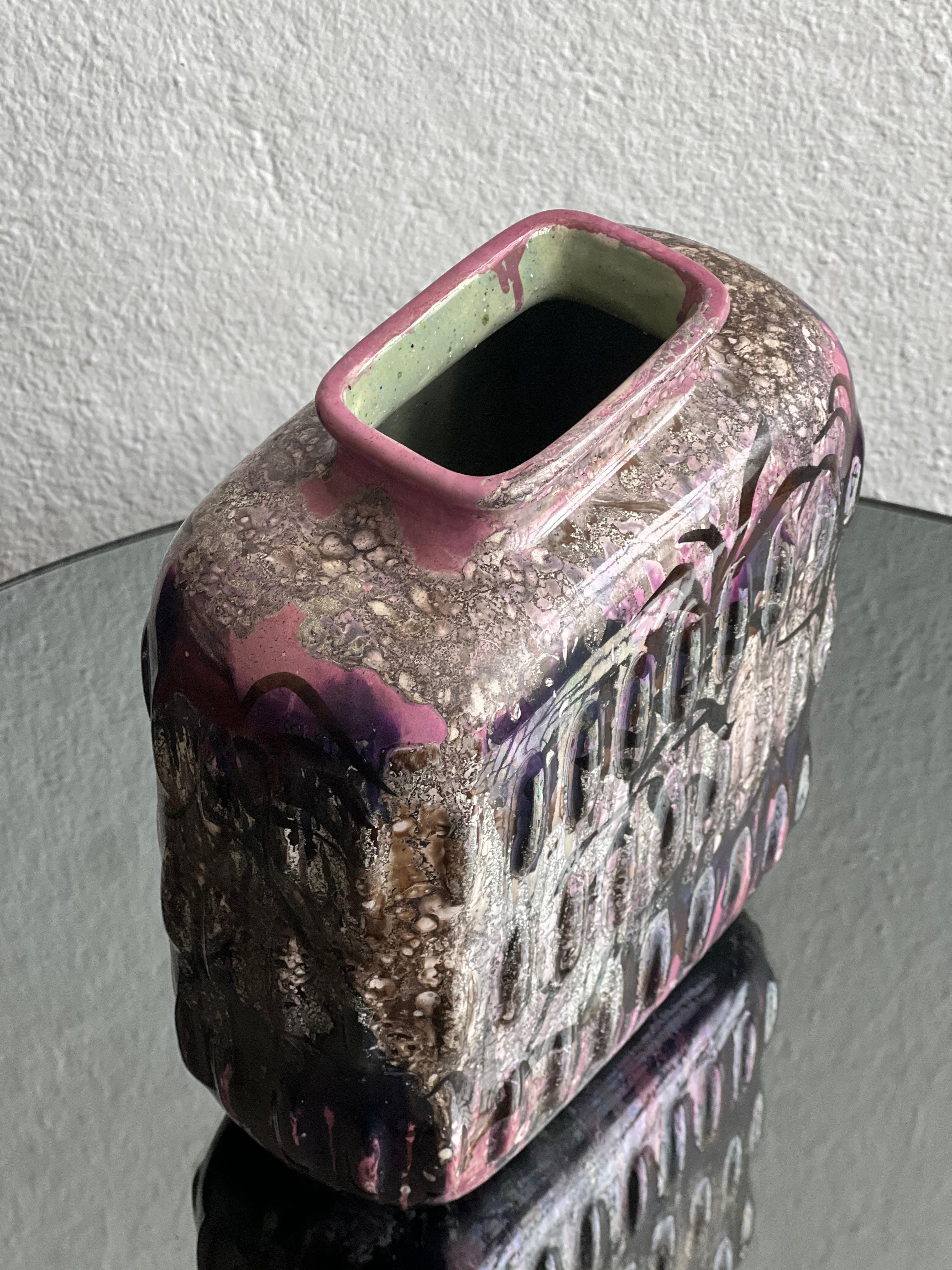 Ceramica Vaso in ceramica smaltata, dipinto a mano da Fausta Bagatti, Milano 1950 pezzo unico in vendita