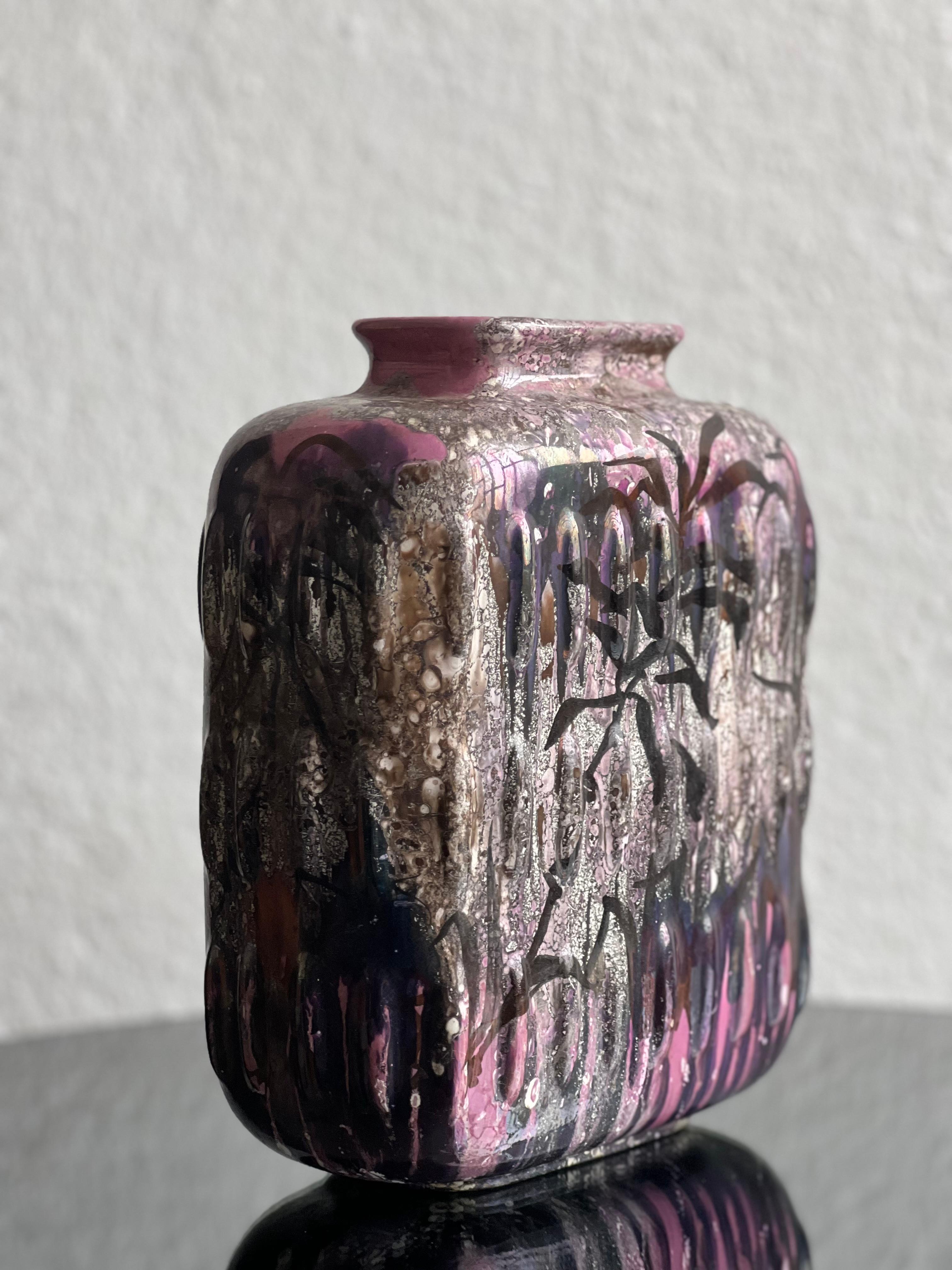 Vaso in ceramica smaltata, dipinto a mano da Fausta Bagatti, Milano 1950 pezzo unico in vendita 1