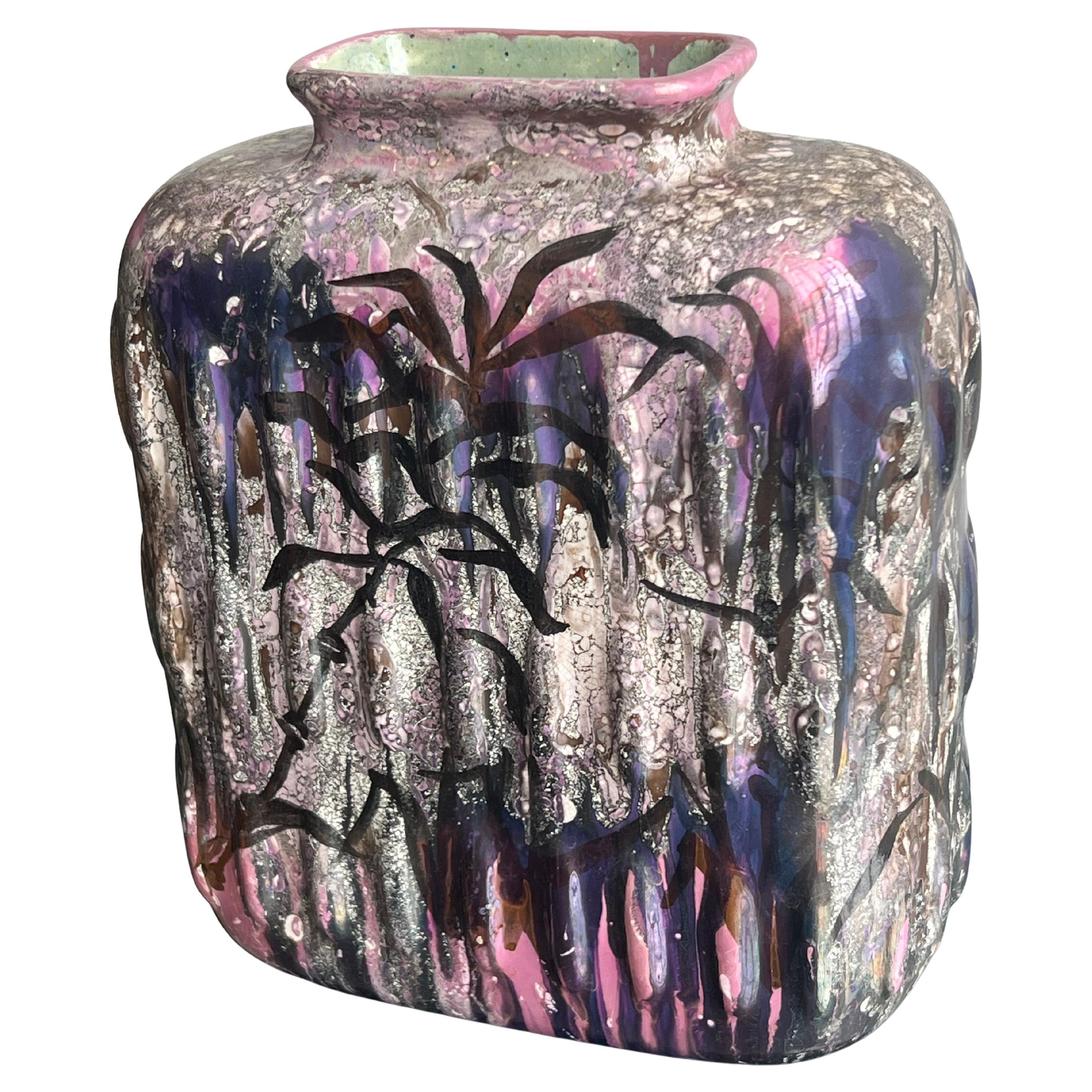 Vase vernissé, peint à la main par Fausta Bagatti, Milan, 1950, pièce unique