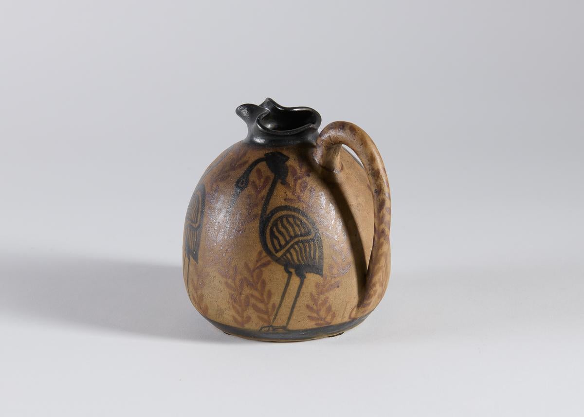 Art Deco Ceramic Vase, Glazed Stoneware Pitcher, Ciboure Pottery, France, circa 1925 For Sale