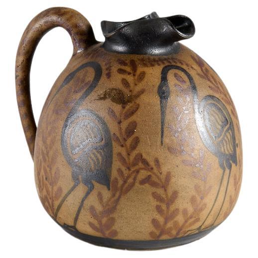 Ceramic Vase, Glazed Stoneware Pitcher, Ciboure Pottery, France, circa 1925 For Sale