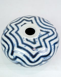 Ceramic Vase Made In Blue & White By Per Weiss From 1990s