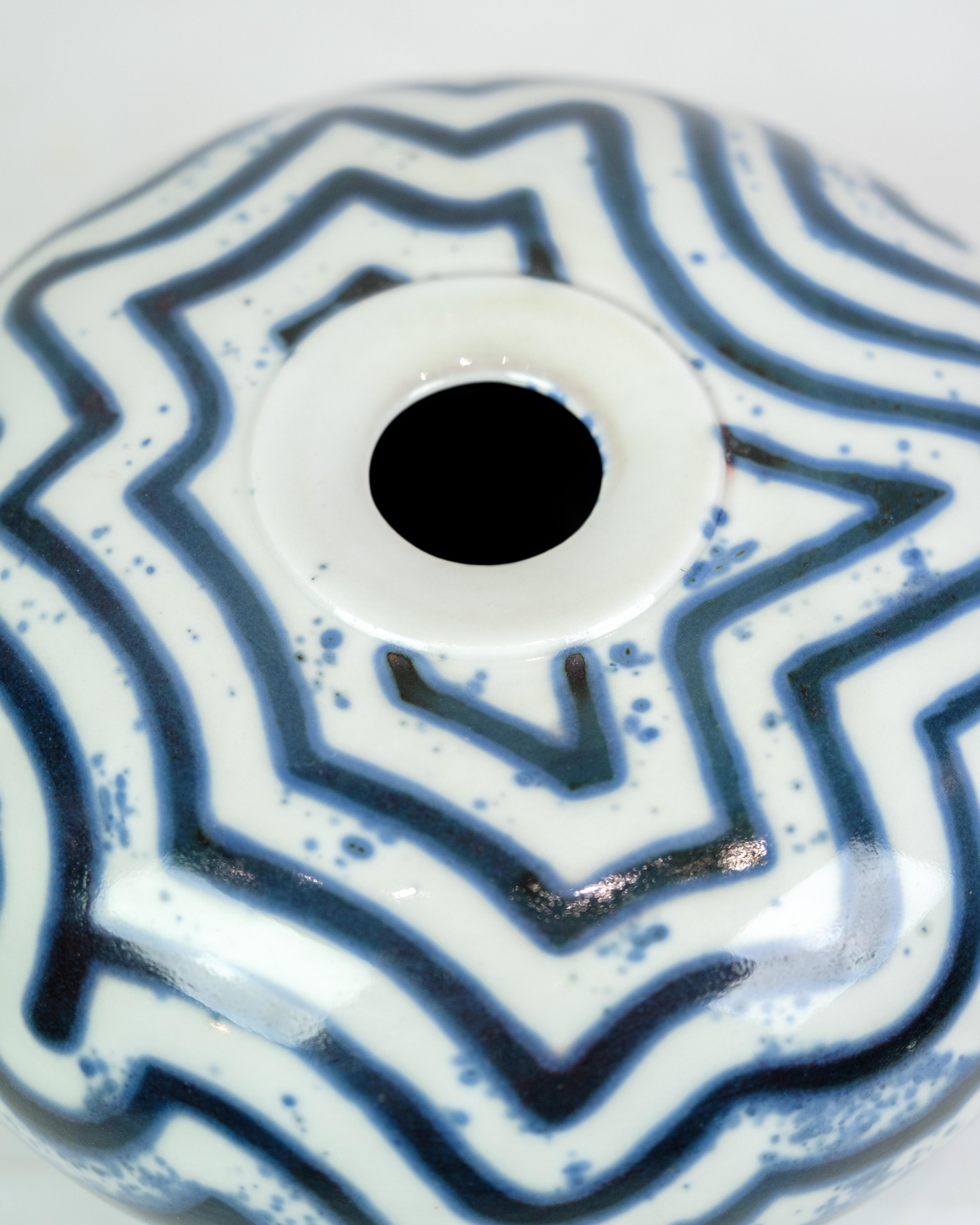 Mid-Century Modern Ceramic Vase In Blue and White Designed By Per Weiss From 1990s For Sale