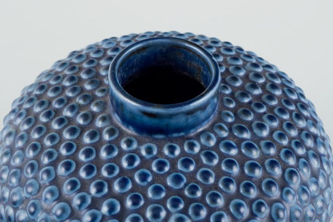 Glazed Ceramic vase in modernist design with blue glaze. Ca 1970s. For Sale