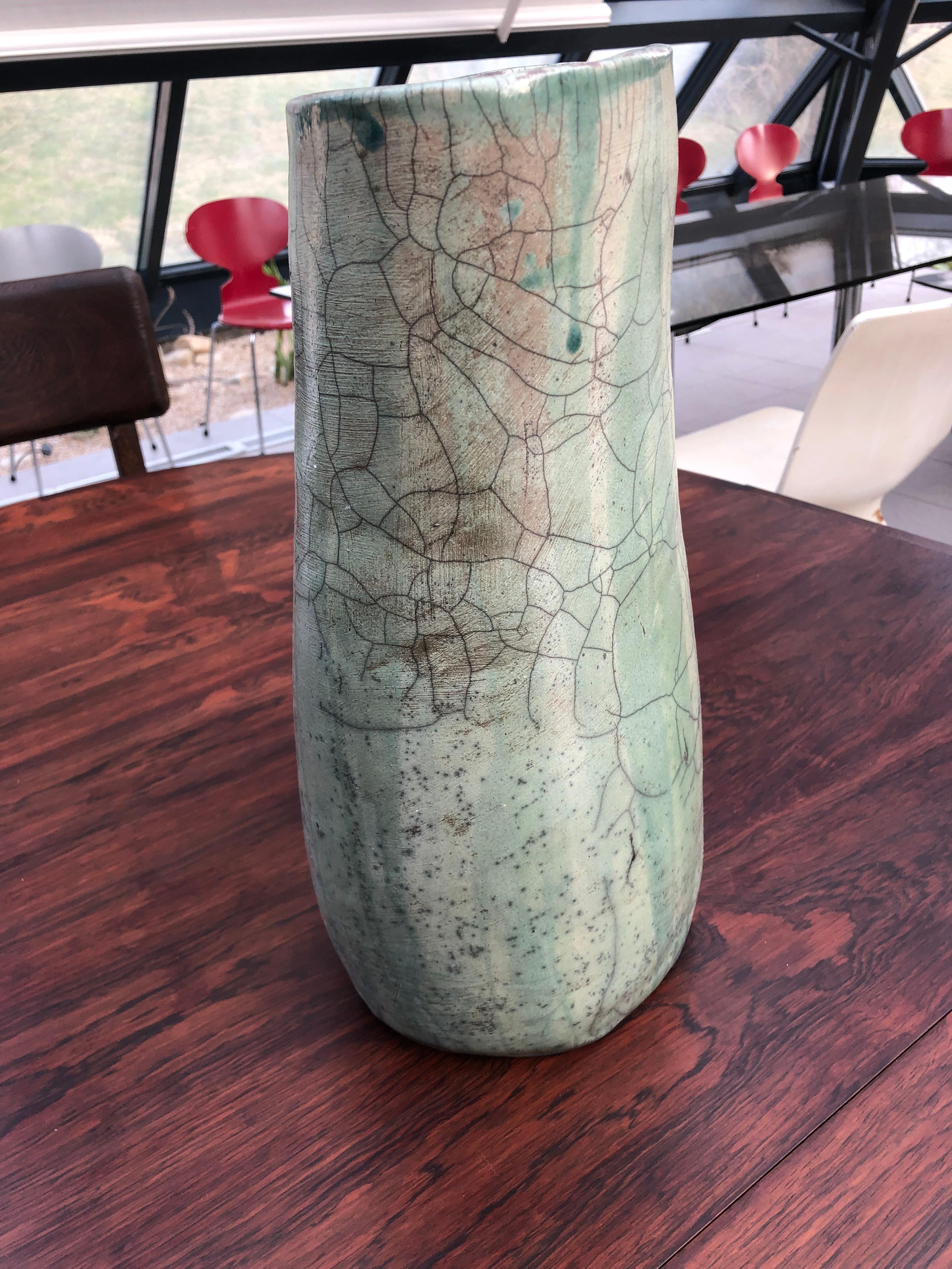 Ceramic Vase in the Spirit of Pouchain Ceramic Cracked Vintage 1950 In Fair Condition For Sale In Avignon, Vaucluse