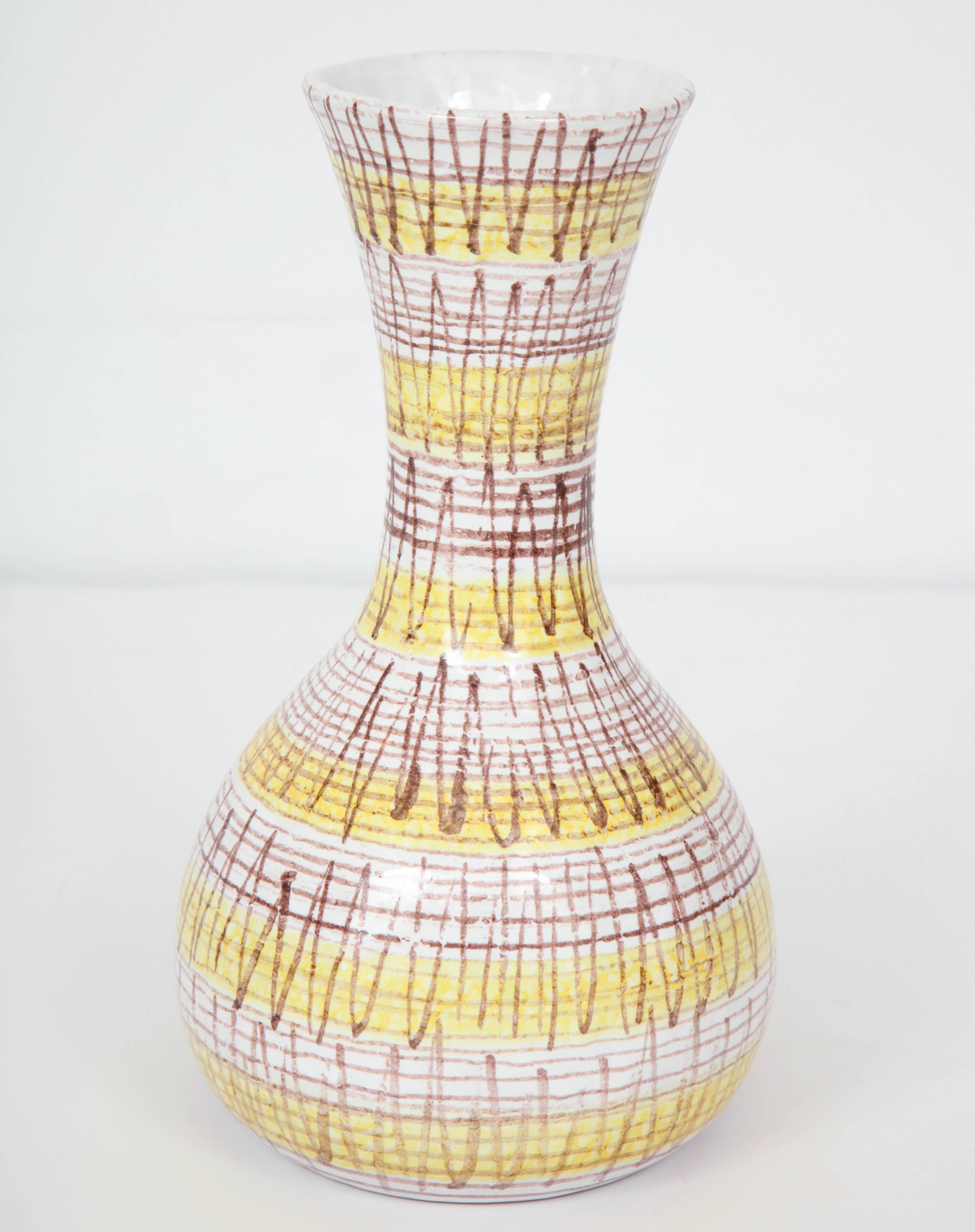 Mid-Century Modern Ceramic Vase, Mid-Century Italian, Yellow, Brown and White, circa 1950, Vessel
