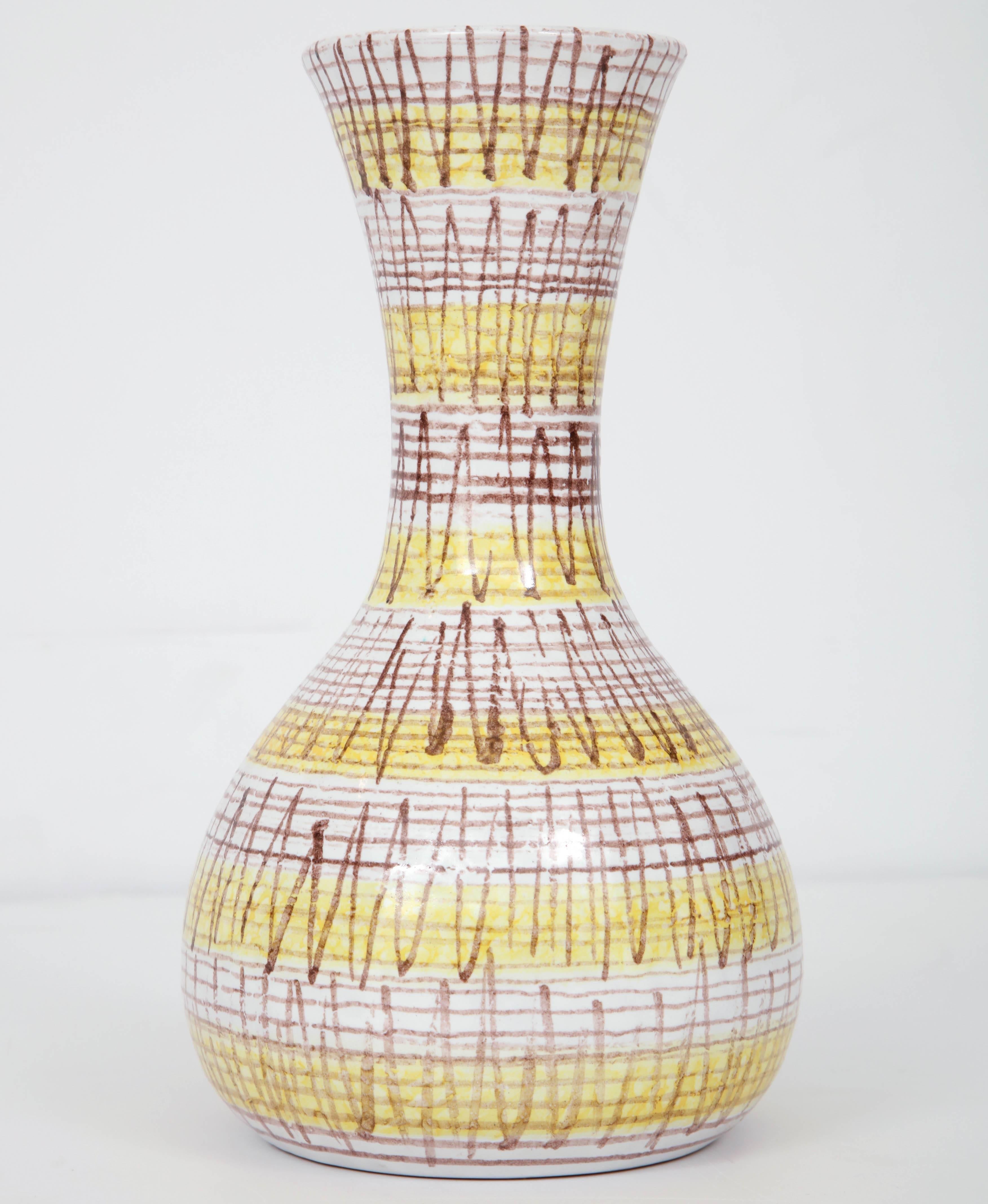 Mid-20th Century Ceramic Vase, Mid-Century Italian, Yellow, Brown and White, circa 1950, Vessel