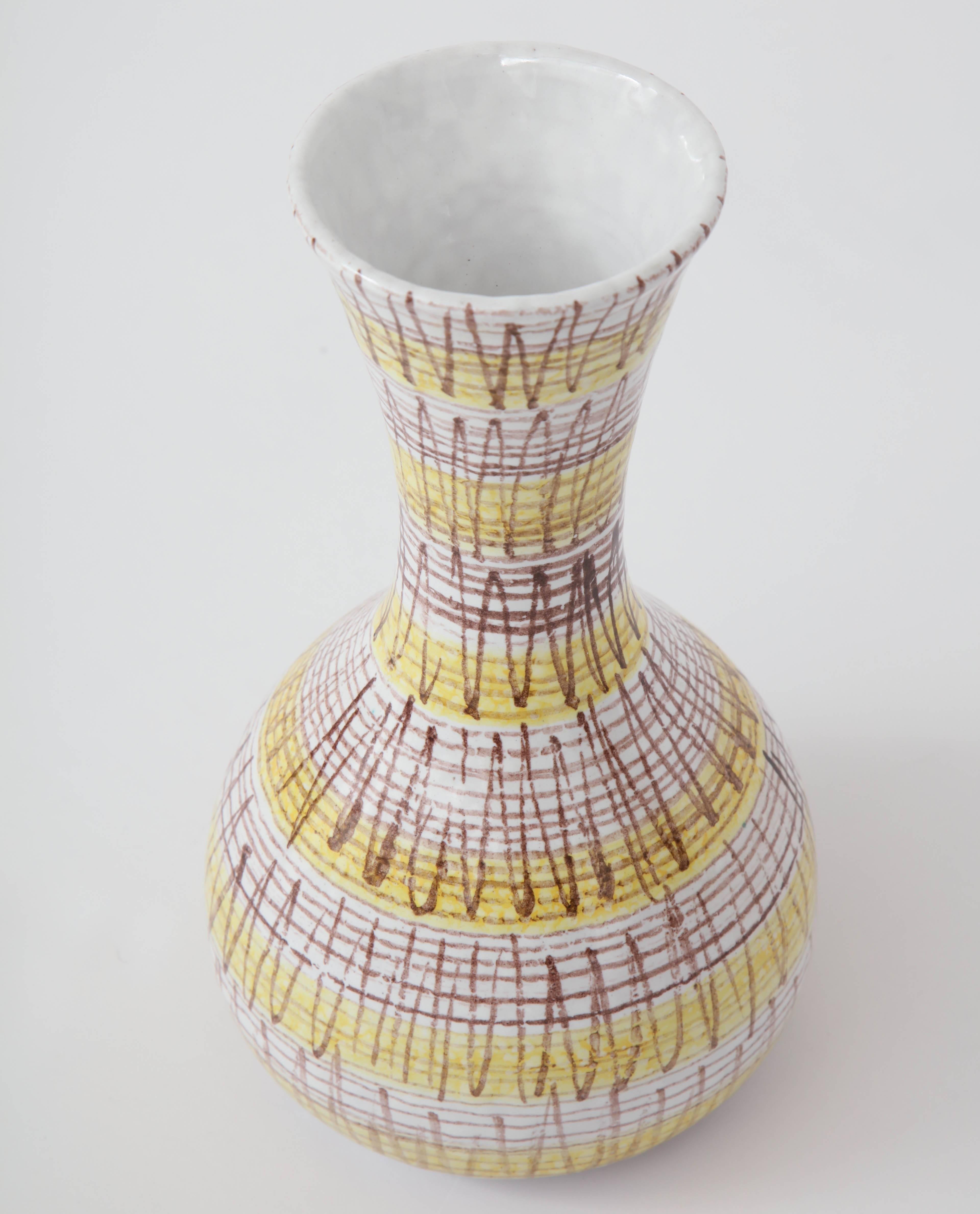 Ceramic Vase, Mid-Century Italian, Yellow, Brown and White, circa 1950, Vessel 1