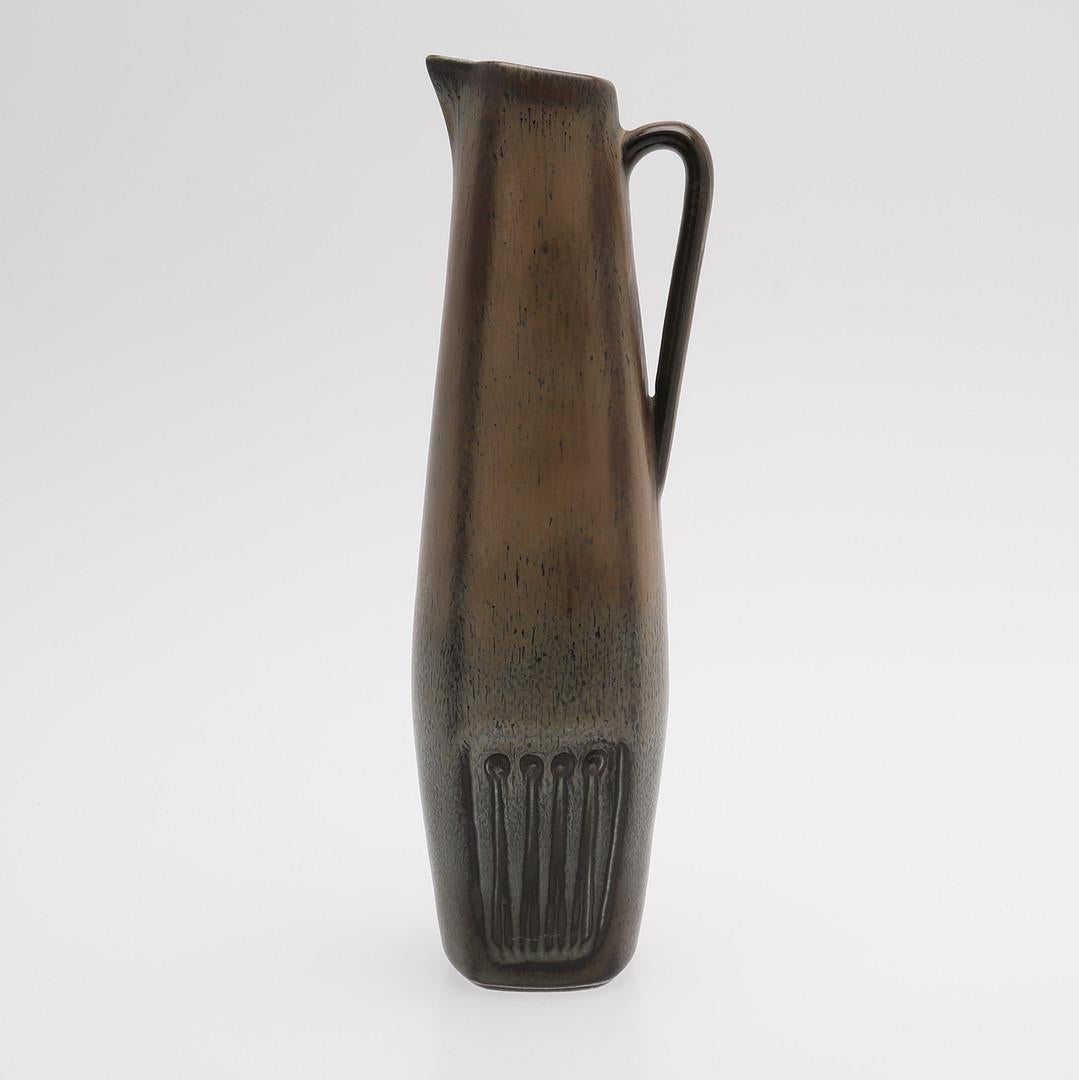 Midcentury Ceramic jug vase in brown bronze enamel
Signed on back with 