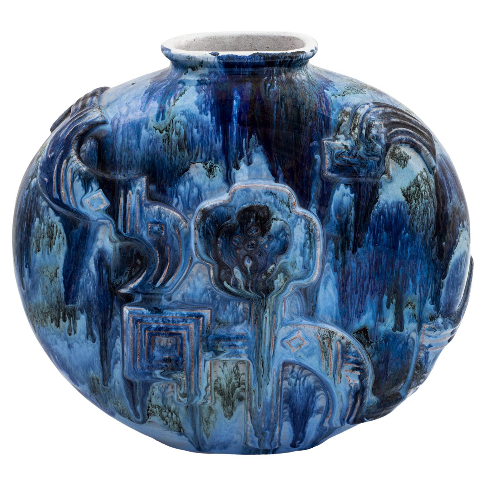 Ceramic Vase Maria Likarz Wiener Werkstatte circa 1925 Austrian Art Deco Blue