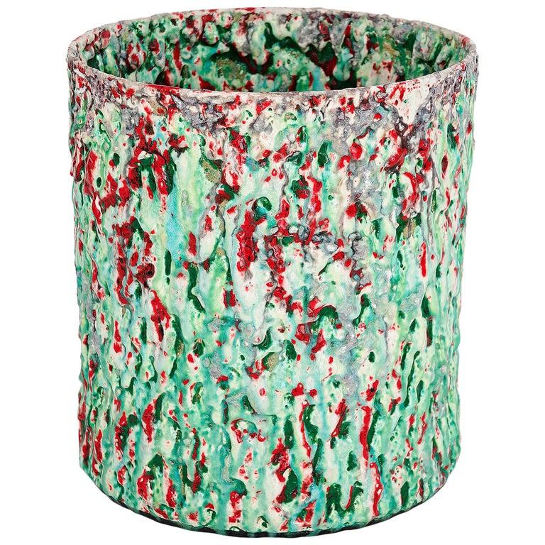Grès Vase en céramique Vert Menthe Rouge Modèle #1718 par Morten Løbner Espersen Contemporain en vente