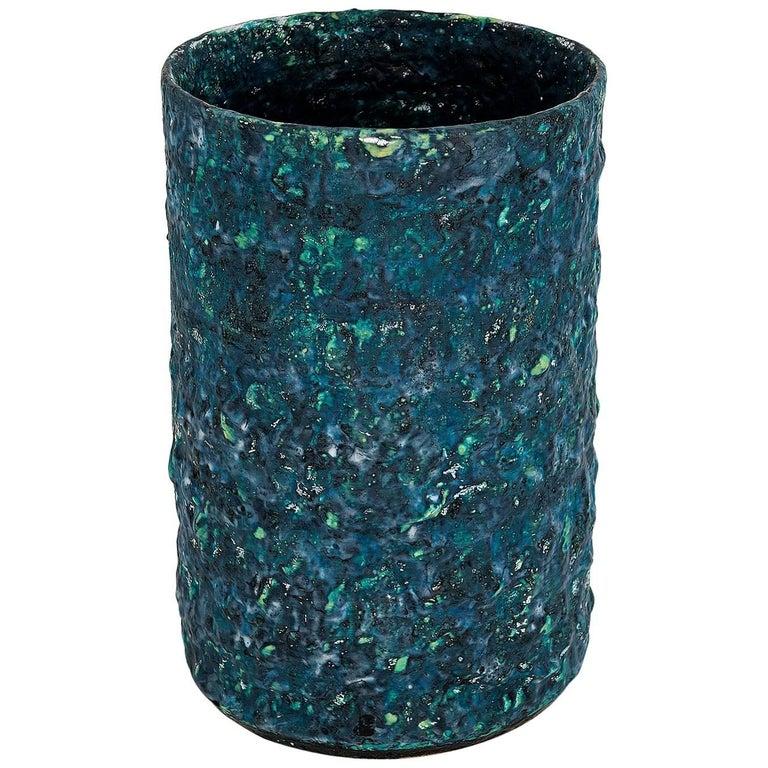 Spagnolo Morten Løbner Espersen Vaso contemporaneo in ceramica verde scuro e blu Modello 